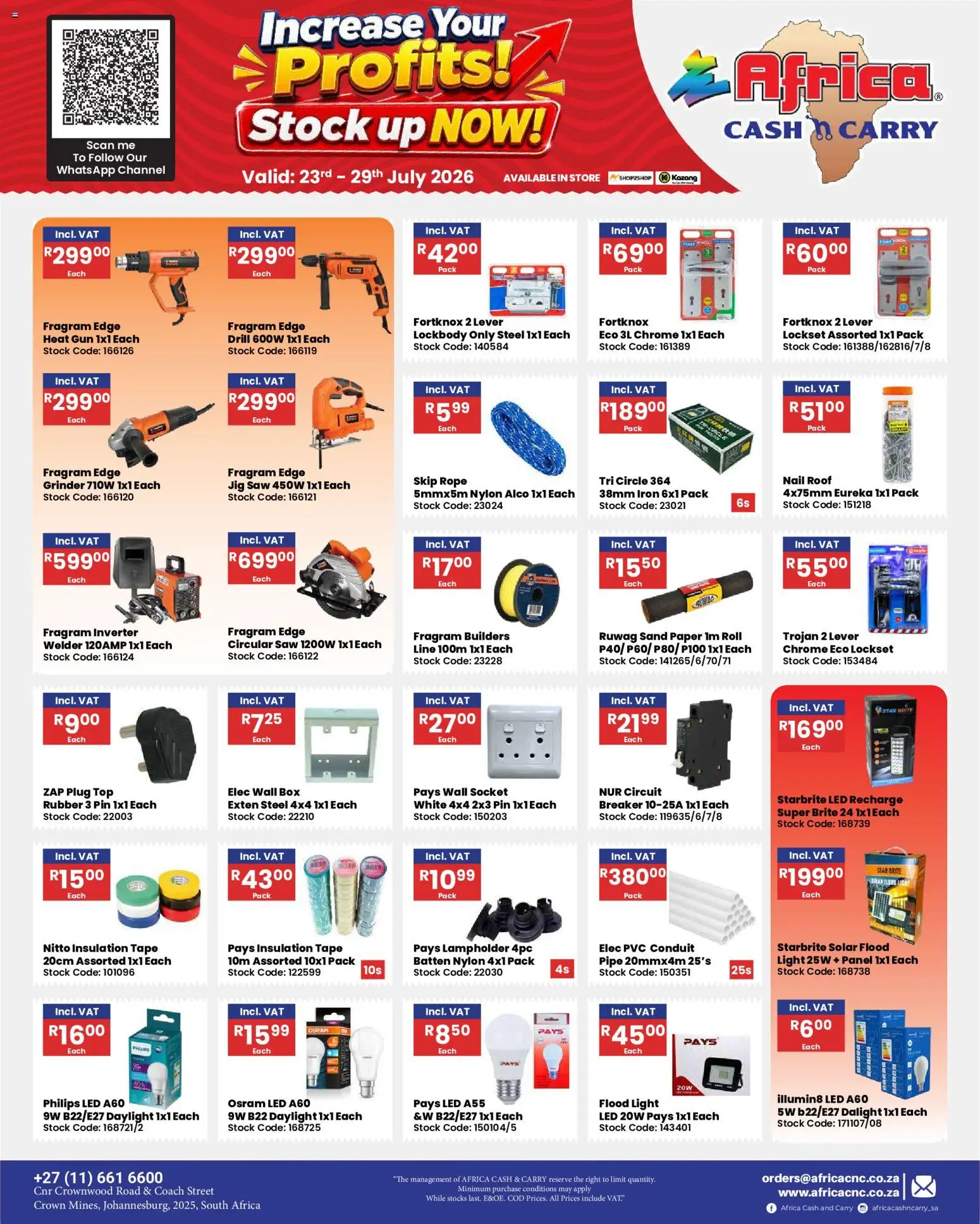 New Africa Cash & Carry catalogue – valid from 23/07/2026 | Page: 38 | Products: Socket, Pipe, Stock, Tape