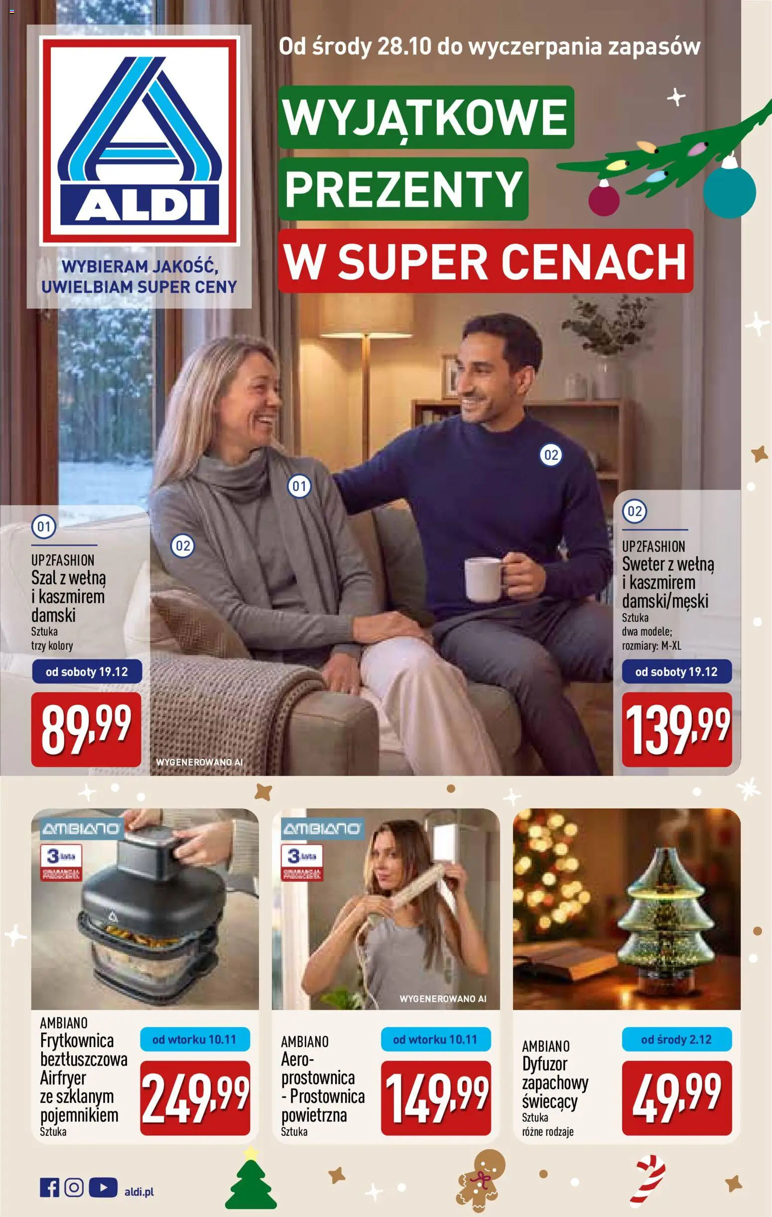 Aldi gazetka - Katalog prezentowy od 28.10.2026 | Strona: 1 | Produkty: Sweter, Szal, Prostownica, Frytkownica