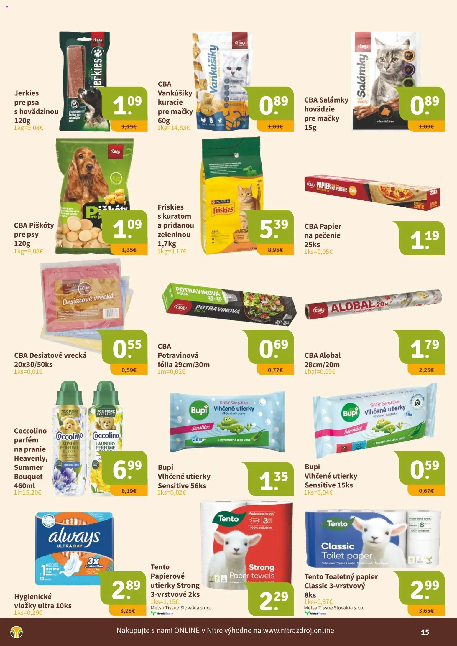 Nové Nitrazdroj akcie – leták je platný od 21.08.2026 | Strana: 15 | Produkty: Alobal, Parfém, Toaletný papier, Utierky