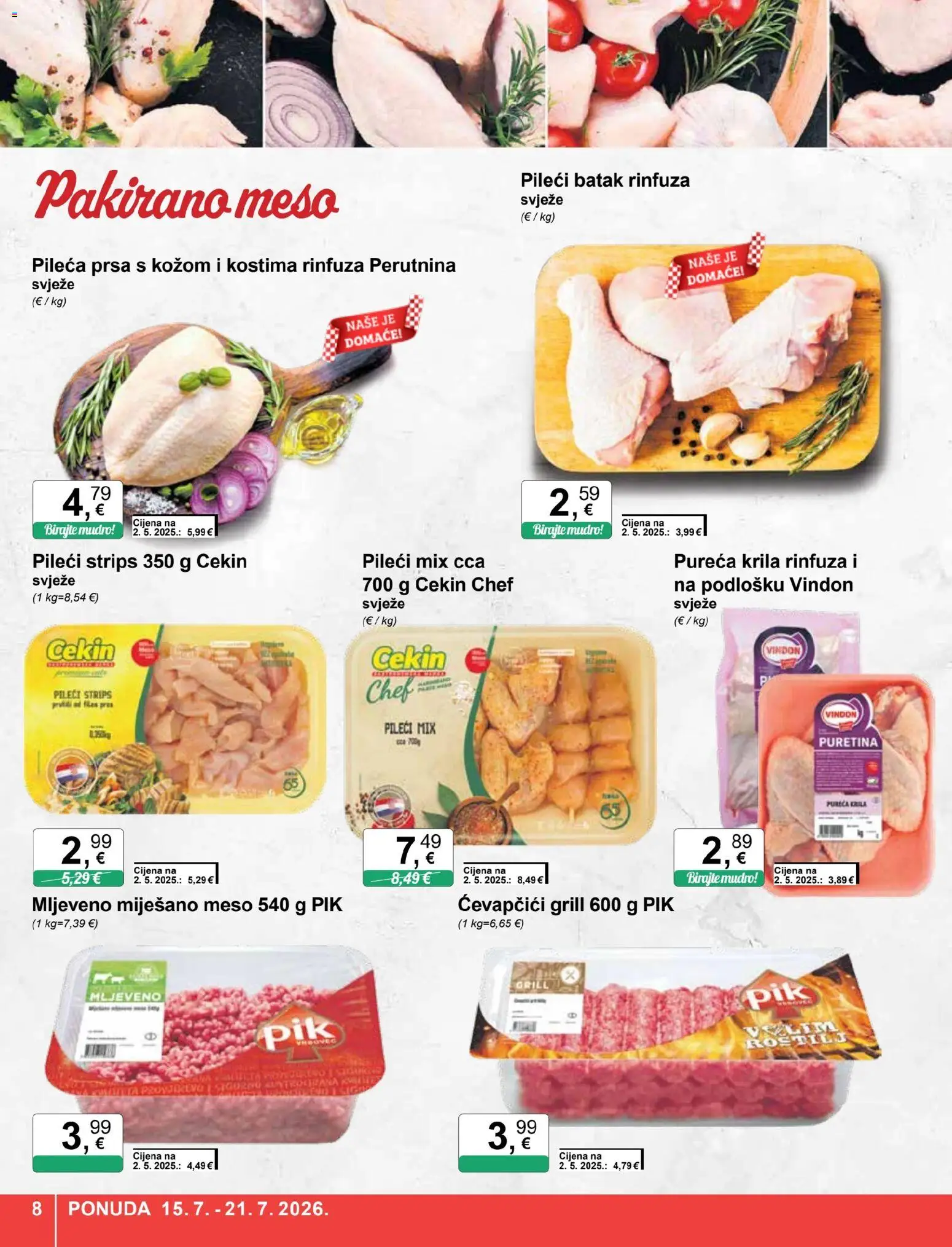 KTC katalog | vrijedi od 15.07.2026 | Stranica: 8 | Proizvodi: Puretina, Grill, Ćevapčići, Pileća prsa