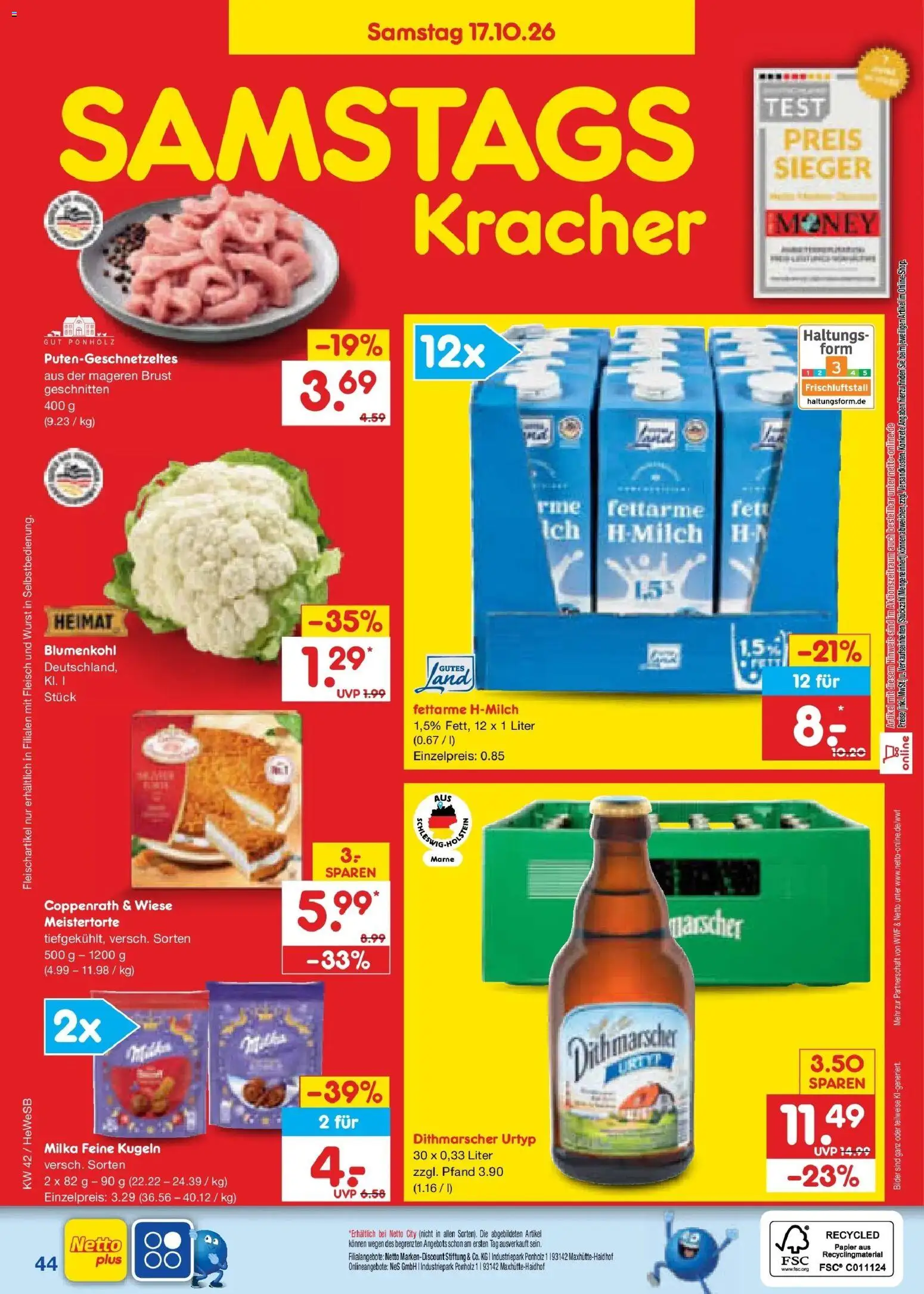 Netto Marken-Discount Prospekt Hamburg (ab 12.10.2026) » Angebote | Seite: 60 | Produkte: Milka, Wurst, Blumenkohl, Fleisch