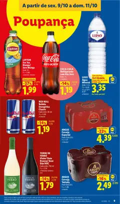 Pré-visualização LUSO Água Mineral, 5+1 Grátis Cada emb. sai a 0.56 6 emb. por válido de 09/10/2026 | Página: 9 | Produtos: Red Bull, Açúcar, Coca-cola, Água mineral