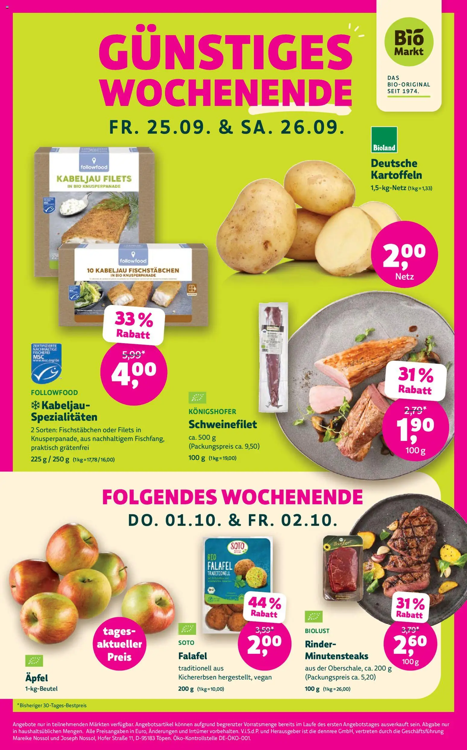 BioMarkt Prospekt – gültig ab 23.09.2026 | Seite: 4 | Produkte: Spezialitäten, Äpfel, Schweinefilet, Kartoffeln