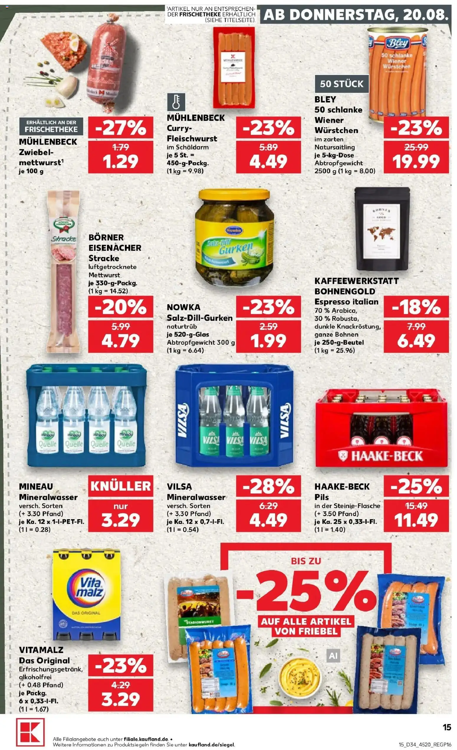 Prospekt Kaufland ab 20.08.2026 » Angebote Online zum Blättern | Seite: 15 | Produkte: Wiener wurstchen, Pils, Mineralwasser