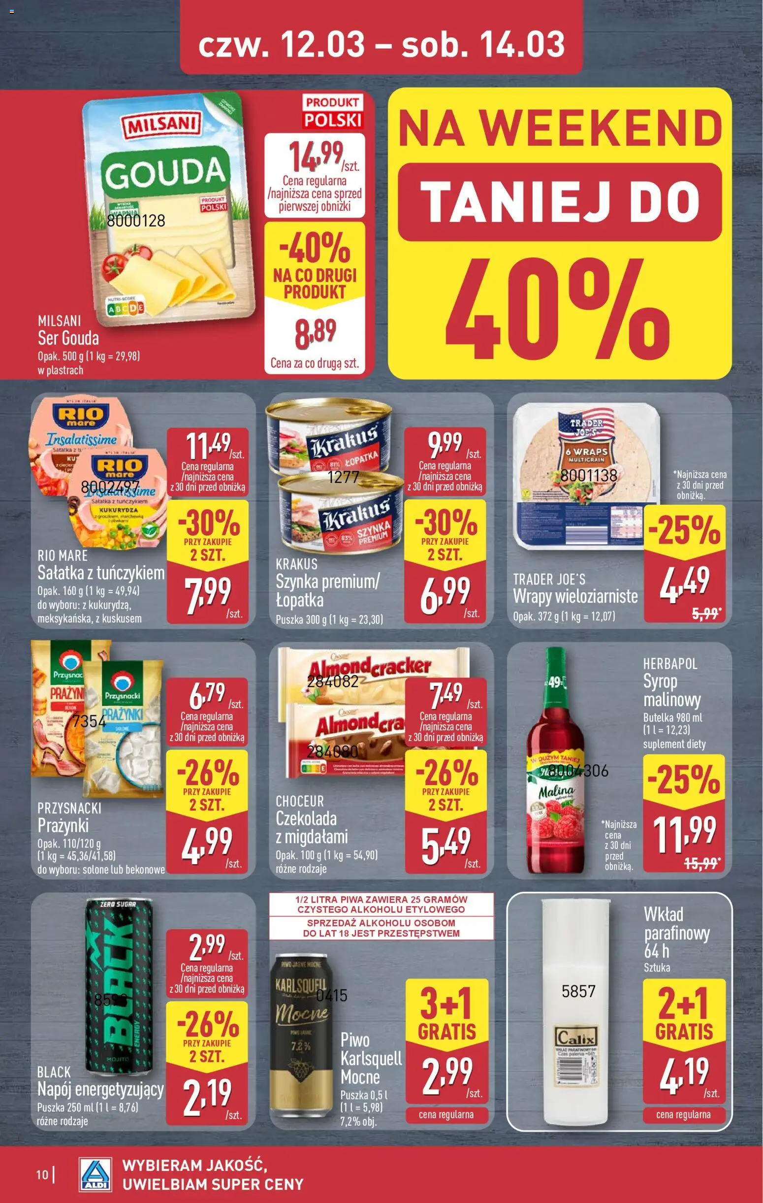 Aldi Polsko leták - Oferta weekendowa od 12.03.2026 | Strana: 10 | Produkty: Gouda, Rio mare, Mojito, Lopatka