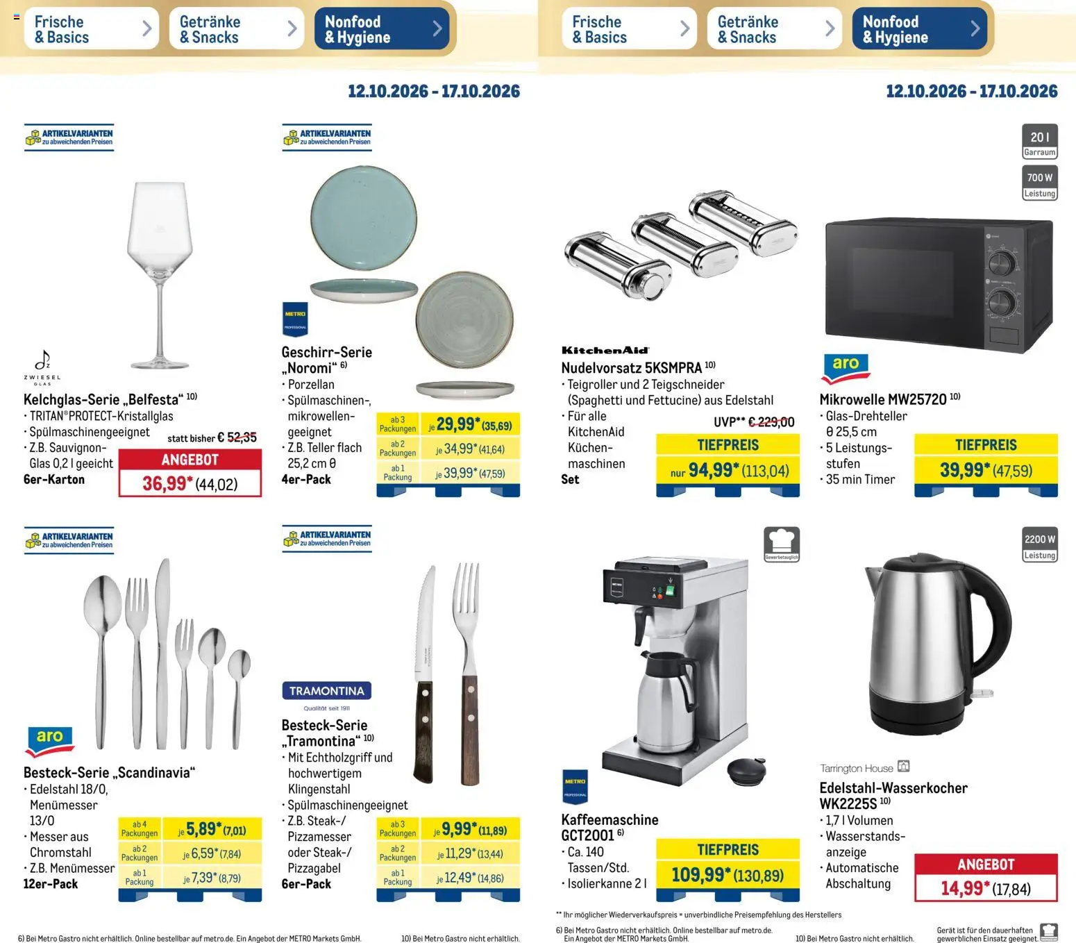 Metro Prospekt – gültig ab 12.10.2026 | Seite: 20 | Produkte: Mikrowelle, Kaffeemaschine, Spaghetti, Kuchen