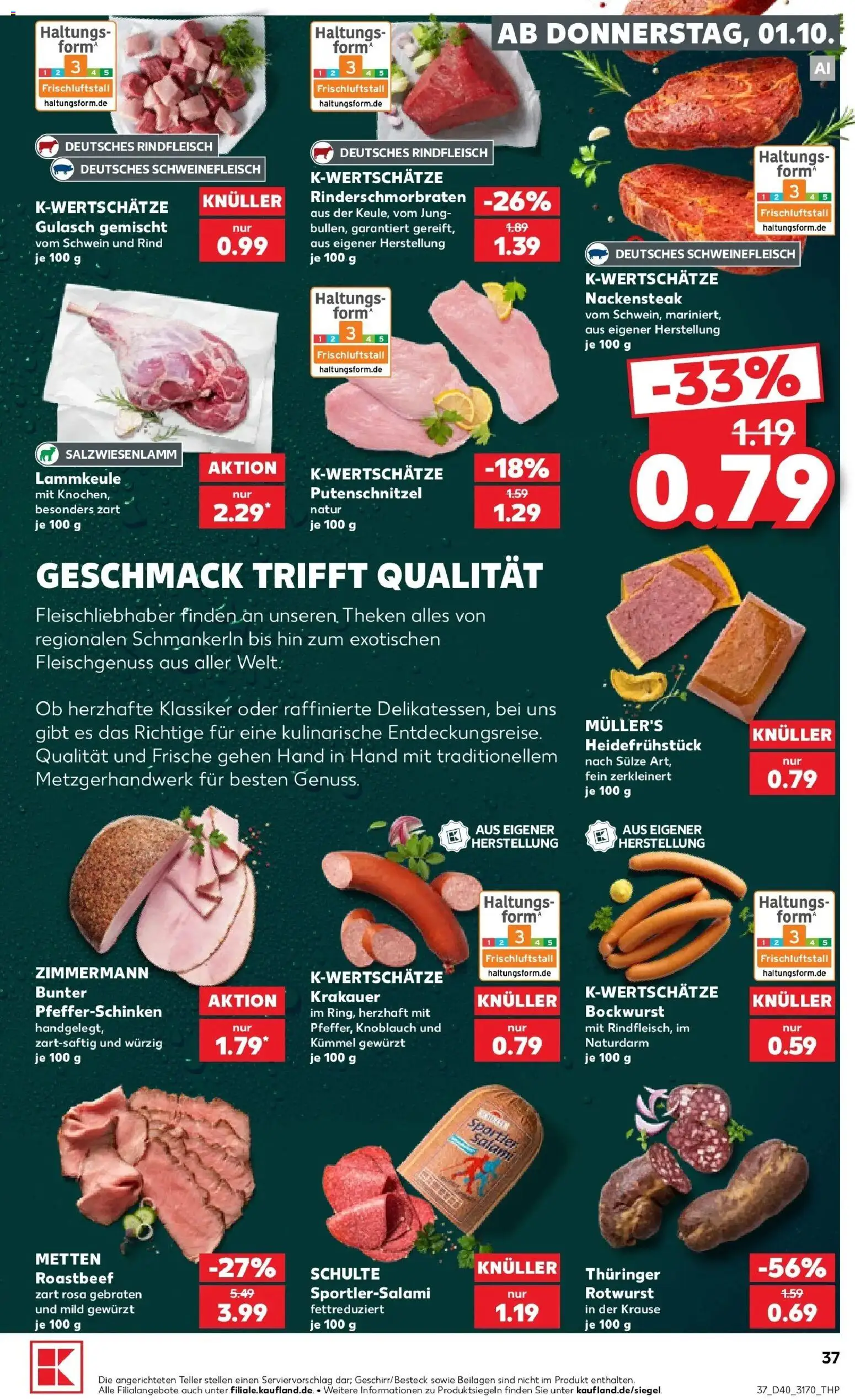 Prospekt Kaufland ab 01.10.2026 » Angebote Online zum Blättern | Seite: 37 | Produkte: Gulasch, Putenschnitzel, Knoblauch, Schweinefleisch