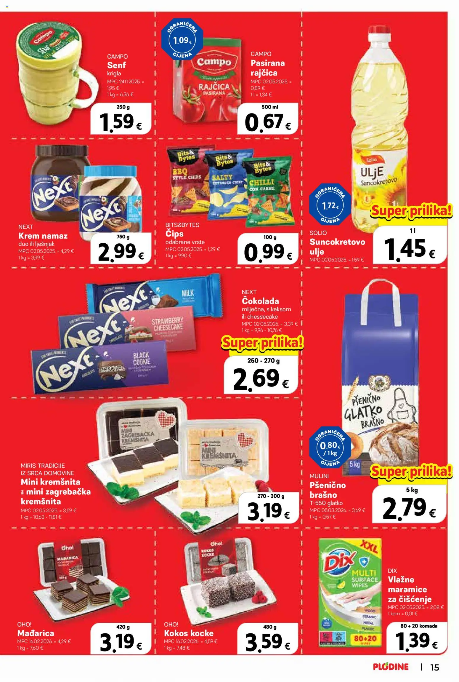 Plodine katalog | vrijedi od 15.07.2026 | Stranica: 15 | Proizvodi: Miris, Čokolada, Lješnjak, Brašno