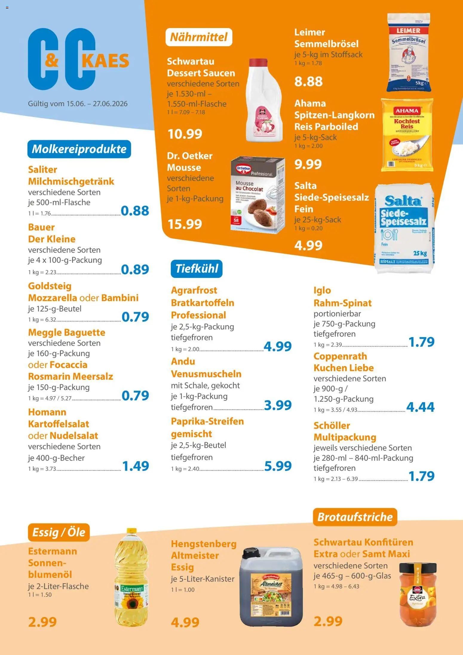 C&C Prospekt – gültig ab 15.06.2026 | Seite: 2 | Produkte: Essig, Mozzarella, Baguette, Kuchen