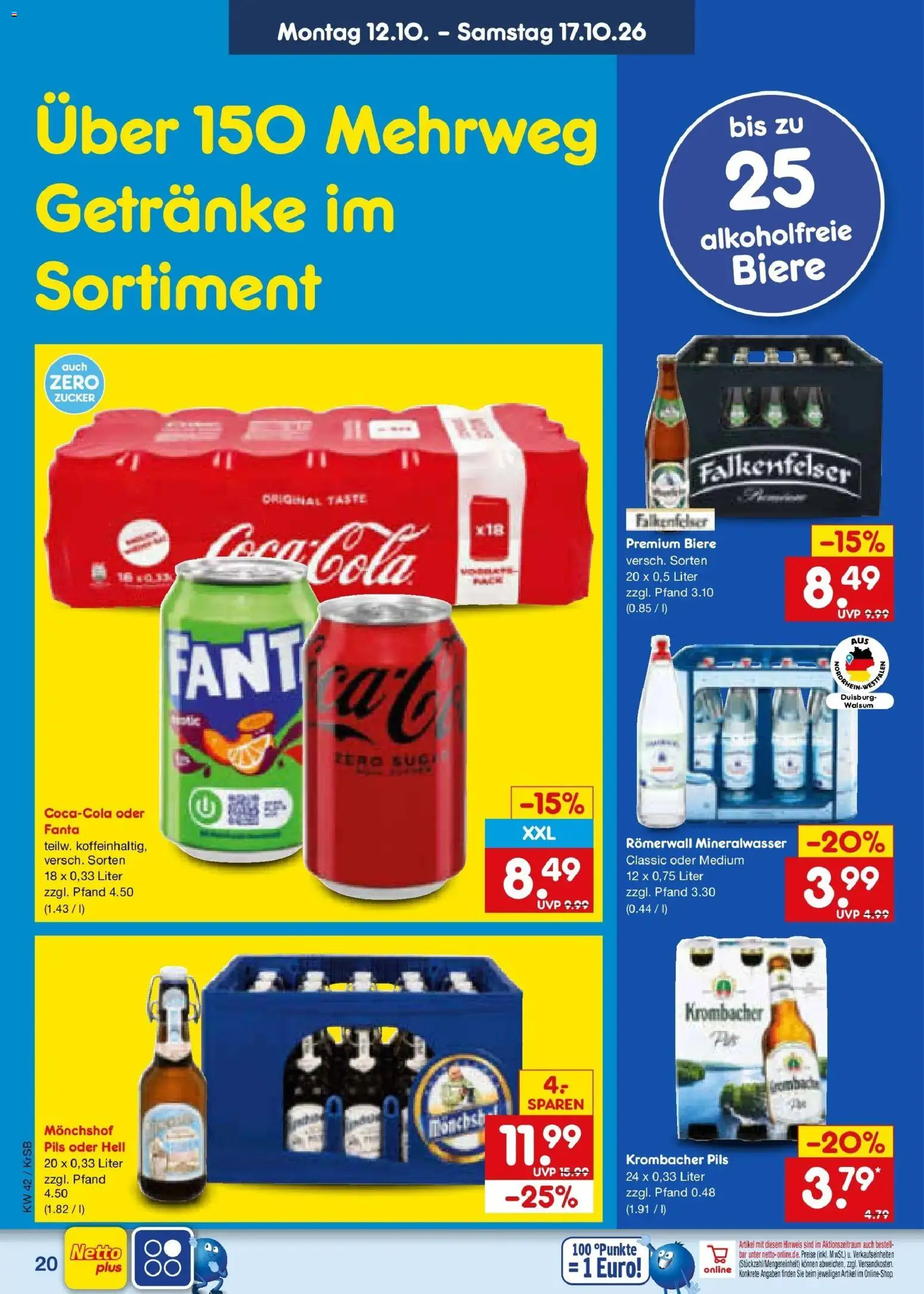 Netto Marken-Discount Prospekt Baesweiler (ab 12.10.2026) » Angebote | Seite: 24 | Produkte: Coca cola, Fanta, Mineralwasser, Krombacher