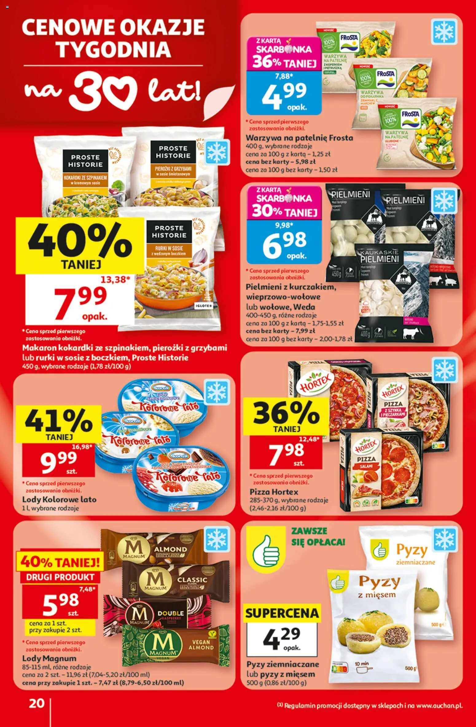 Auchan gazetka - 30 Lat Hipermarket od 30.07.2026 | Strona: 20 | Produkty: Szynka, Pizza, Makaron, Lody