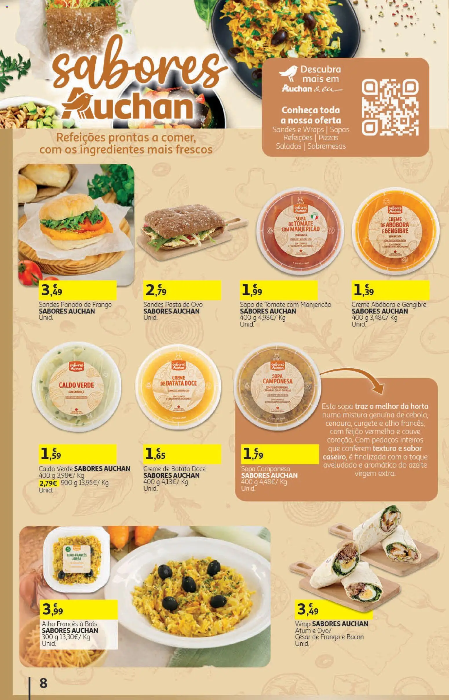 Auchan folheto │ válido de 19/08/2026 | Página: 8 | Produtos: Azeite, Sopa, Tomate, Couve