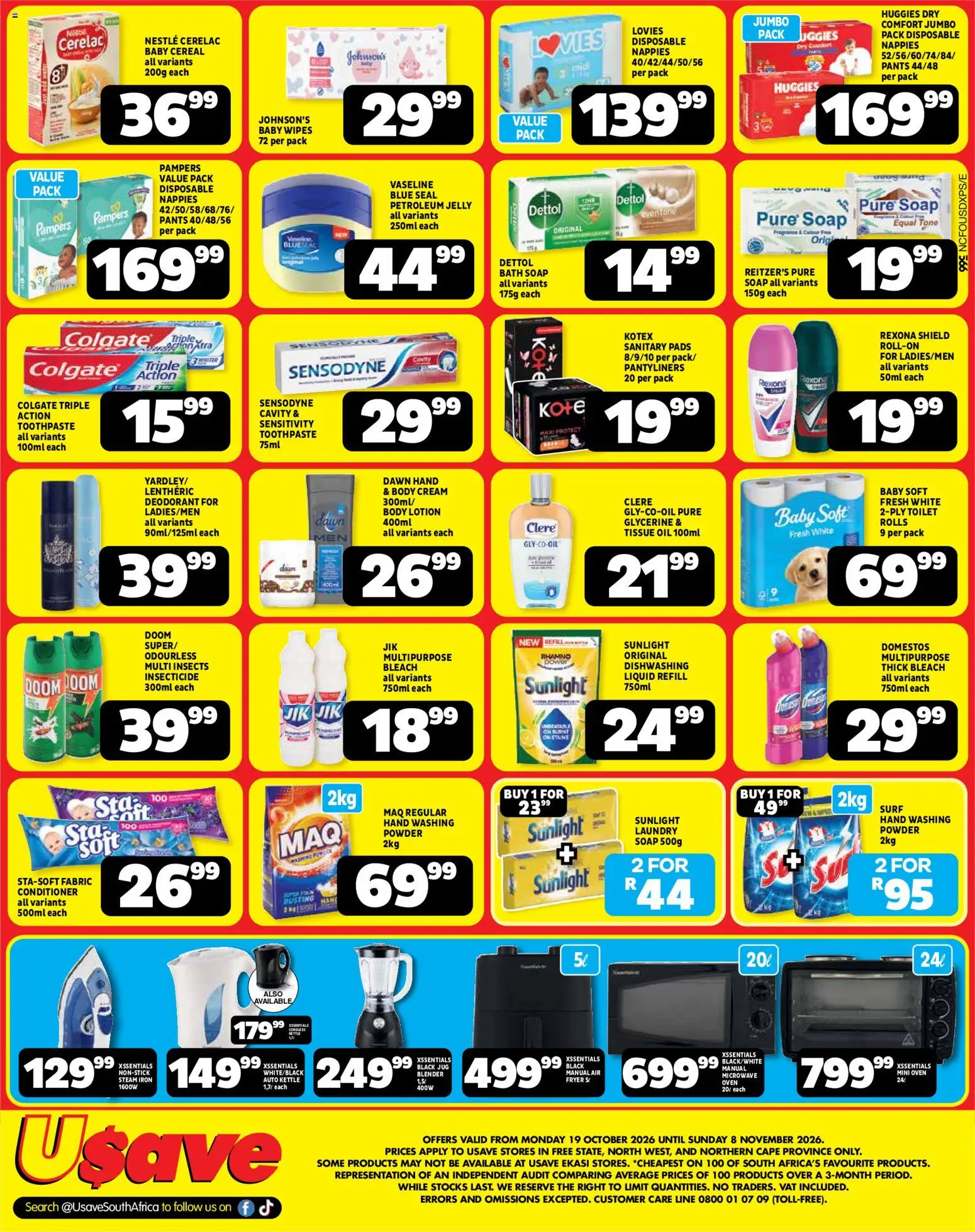 New Usave catalogue – valid from 19/10/2026 | Page: 4 | Products: Oven, Powder, Nappies, Lotion