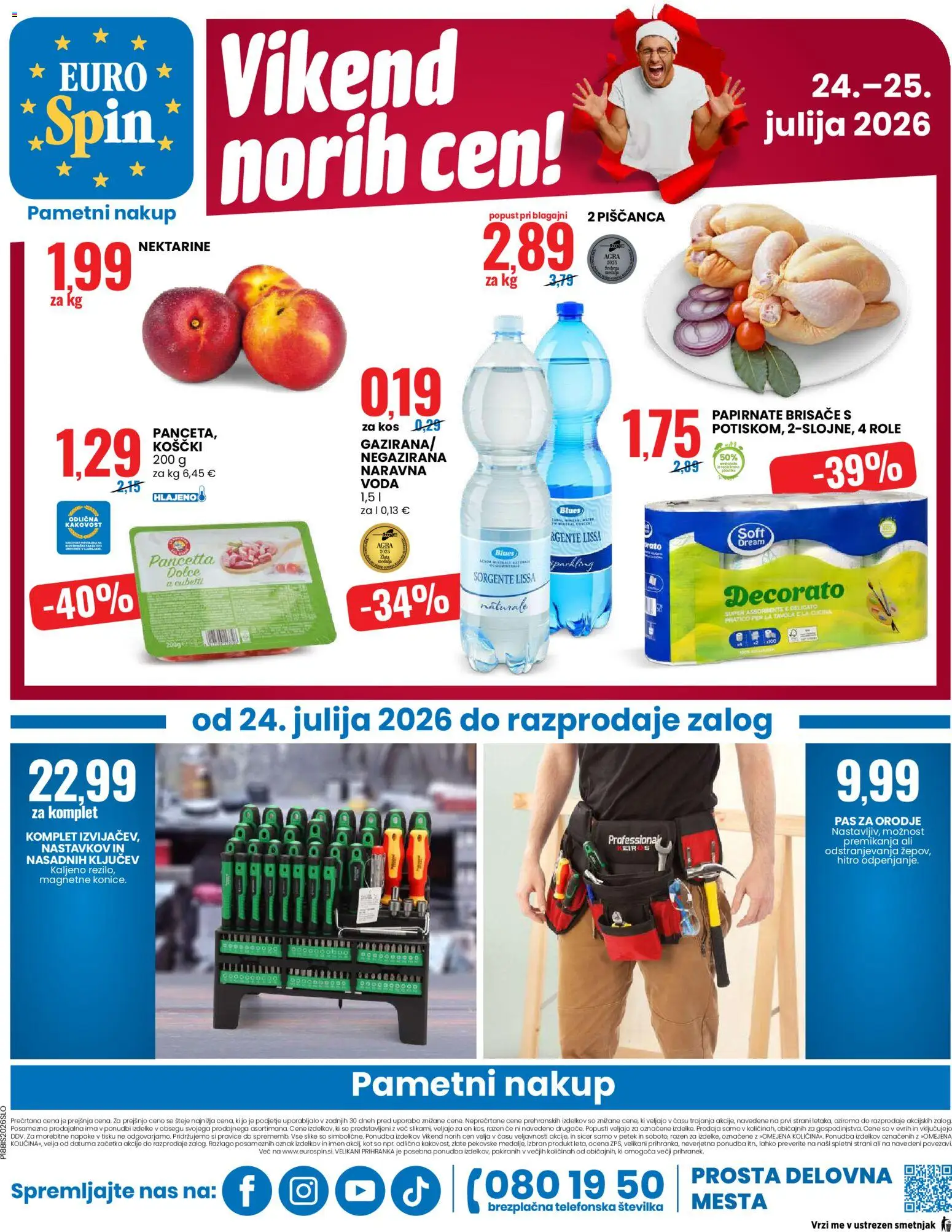 Novi Eurospin katalog ponudbe – veljaven od 23.07.2026 | Stran: 16 | Izdelki: Papirnate brisače, Orodje, Kos, Voda