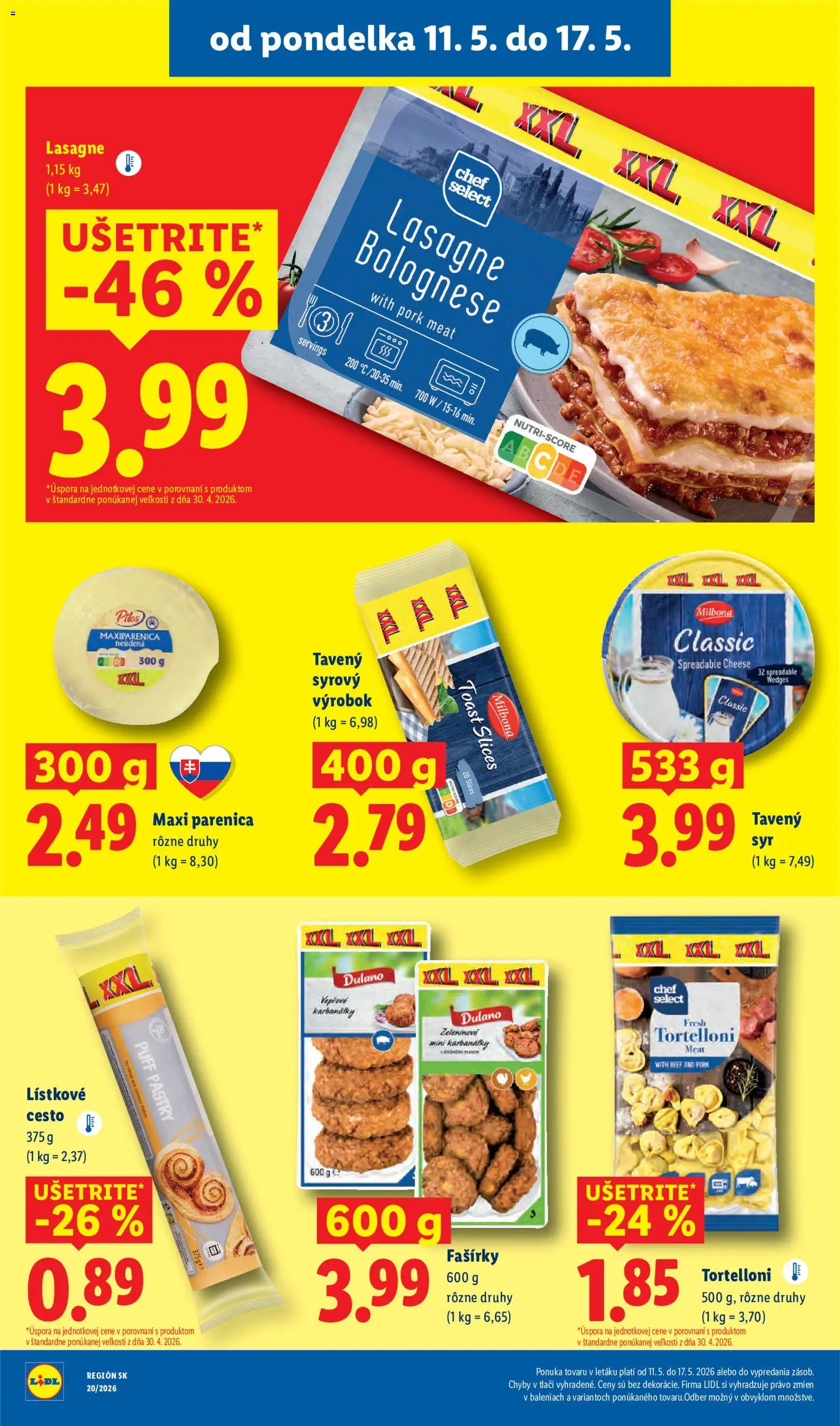 Nové Lidl akcie – leták je platný od 11.05.2026 | Strana: 30 | Produkty: Syr, Fašírky, Lístkové cesto, Lasagne