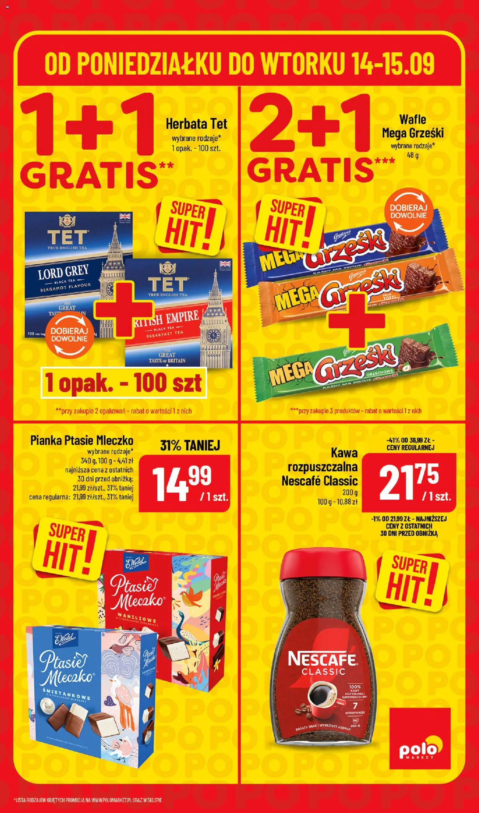 Nowa POLOmarket gazetka od jutra 14.09.2026 | Strona: 5 | Produkty: Wafle, Nescafe, Kawa, Herbata