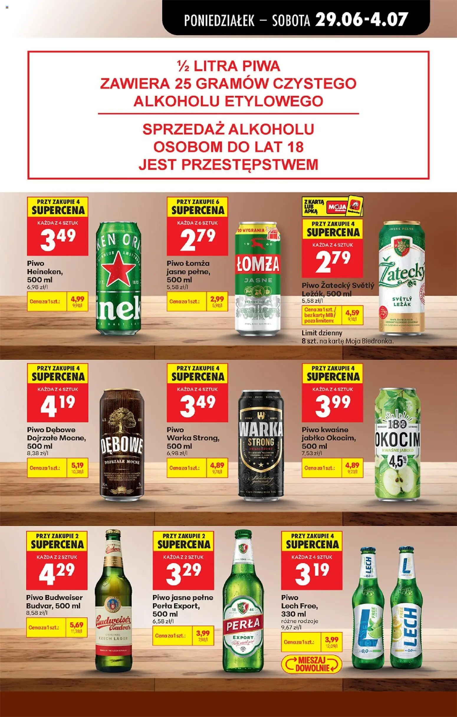 Biedronka gazetka od poniedziałku od 29.06.2026 | Strona: 67 | Produkty: Karta, Warka, Piwo, Heineken