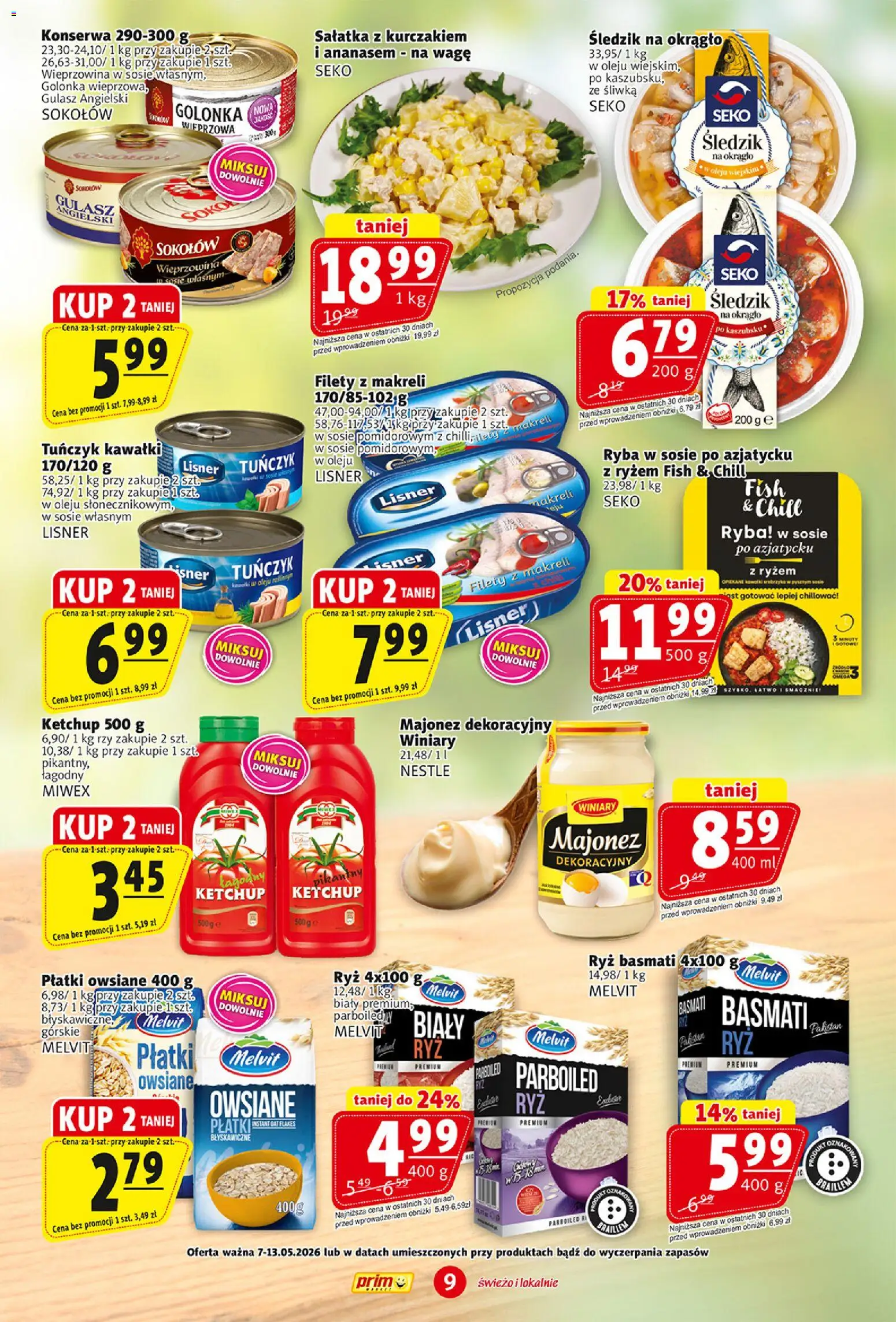 Prim Market gazetka od 07.05.2026 | Strona: 9 | Produkty: Sałatka z kurczakiem, Ketchup, Wieprzowina, Majonez