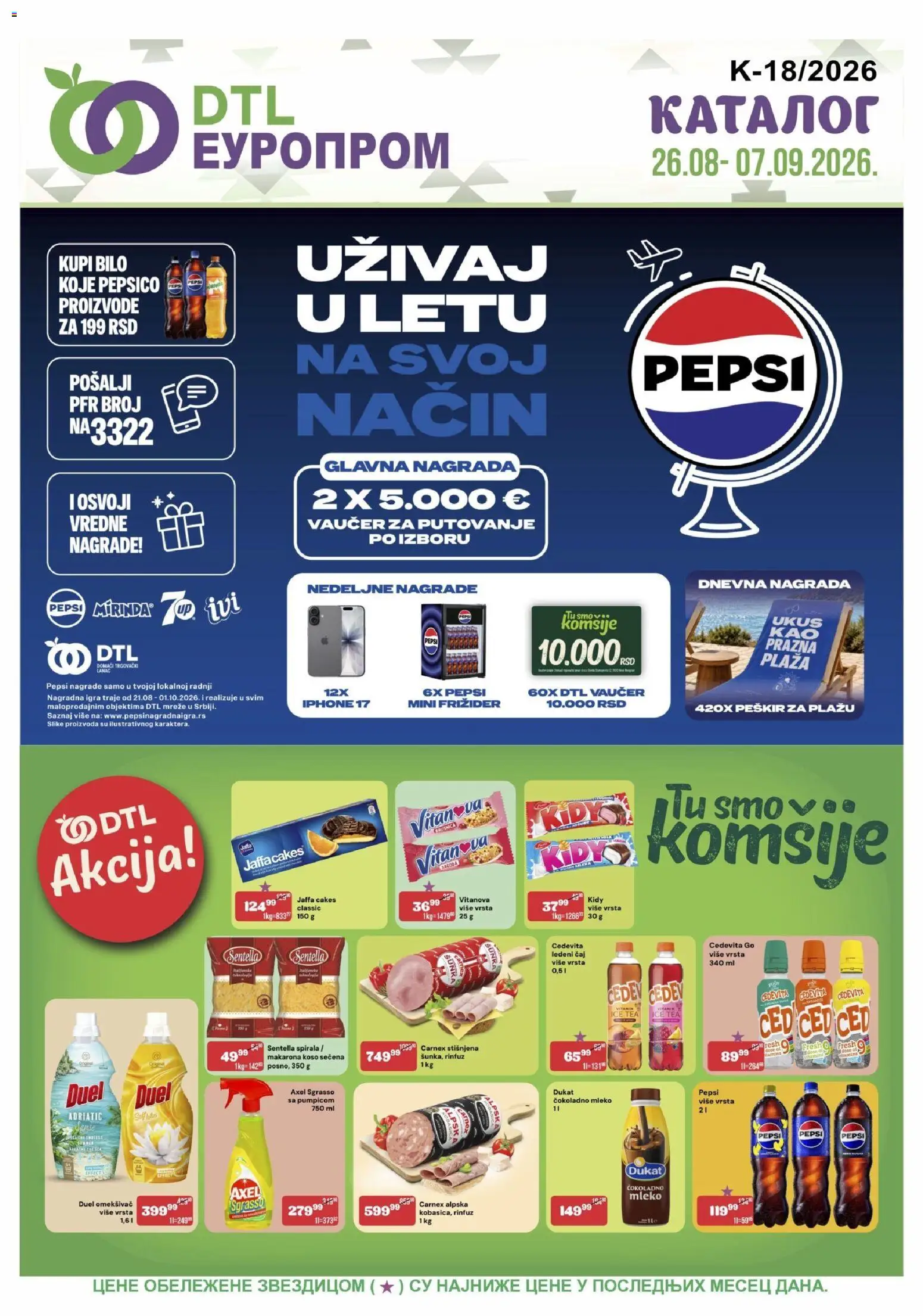 Europrom katalog - važi od 26.08.2026 | Strana: 1 | Proizvode: Čokoladno mleko, Peškir, Šunka, Čaj