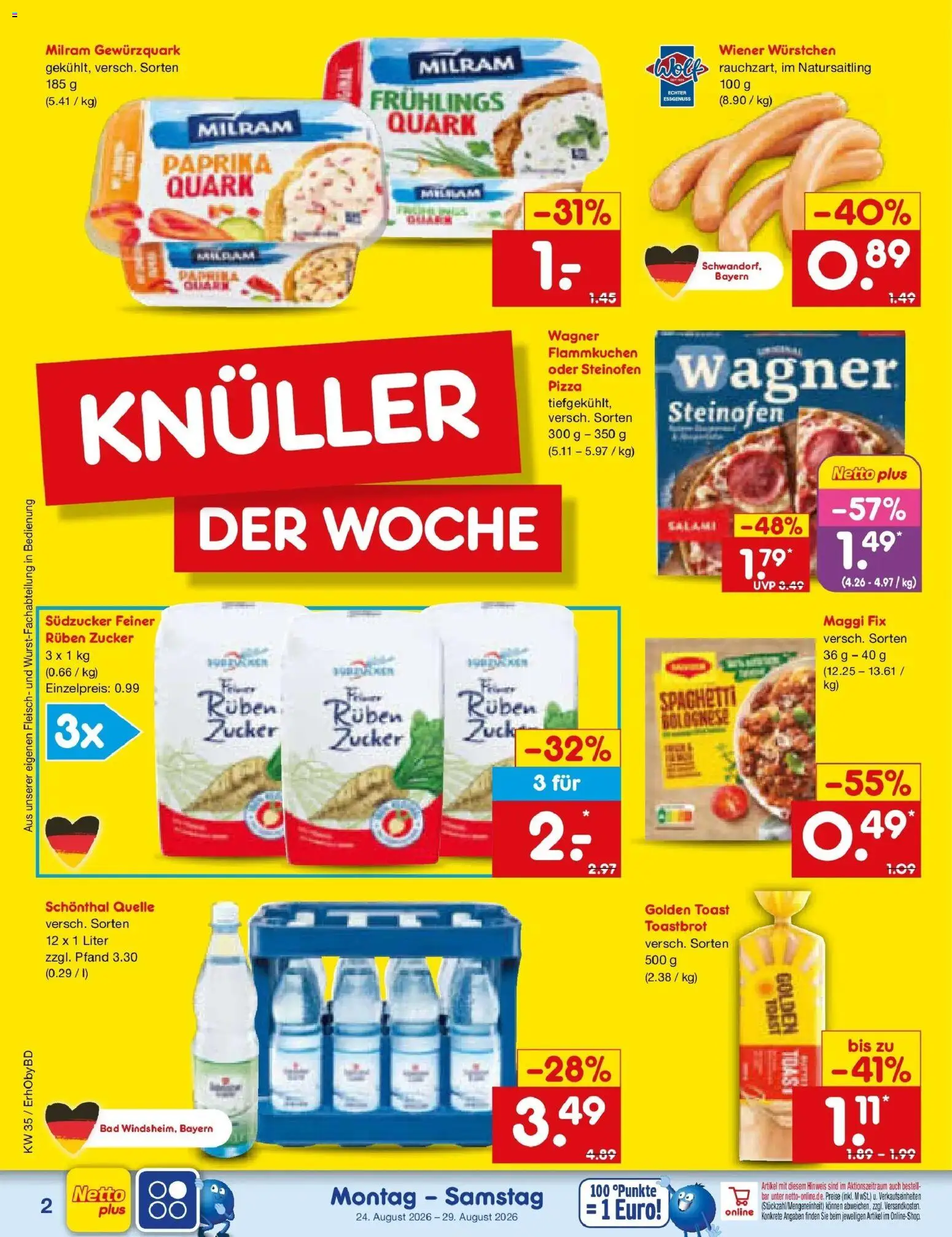 Netto Marken-Discount Prospekt Ergolding (ab 24.08.2026) » Angebote | Seite: 2 | Produkte: Toast, Spaghetti, Wagner pizza, Paprika