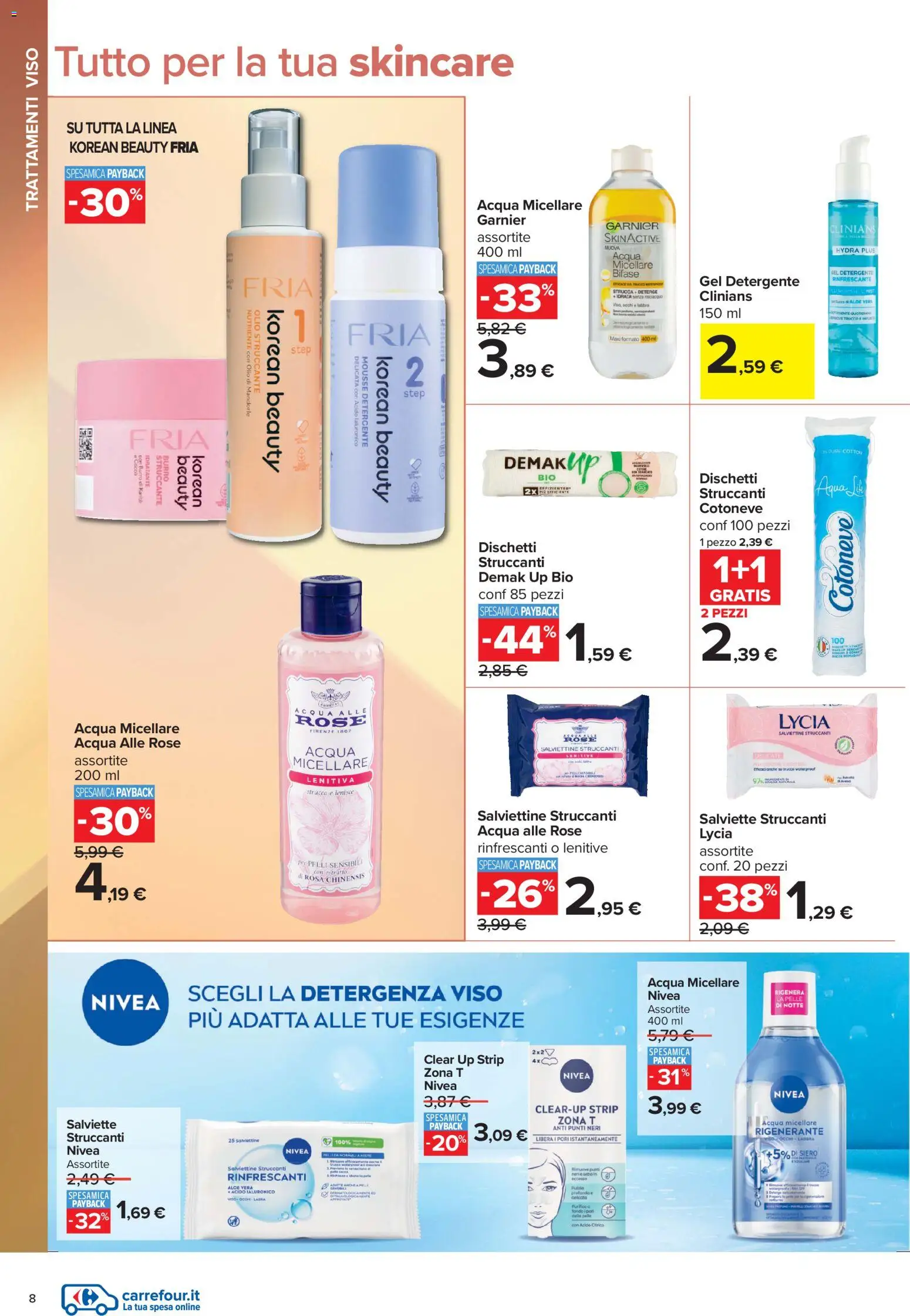Volantino Carrefour del 10/07/2026 | Pagina: 8 | Prodotti: Struccante, Salviette struccanti, Burro, Trucco