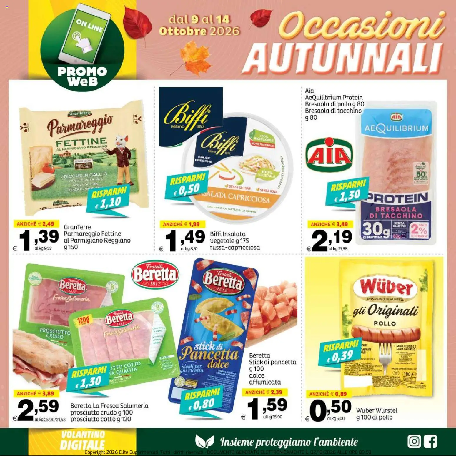 Volantino Elite Supermercati del 09/10/2026 | Pagina: 3 | Prodotti: Uova, Tacchino, Prosciutto, Parmigiano reggiano