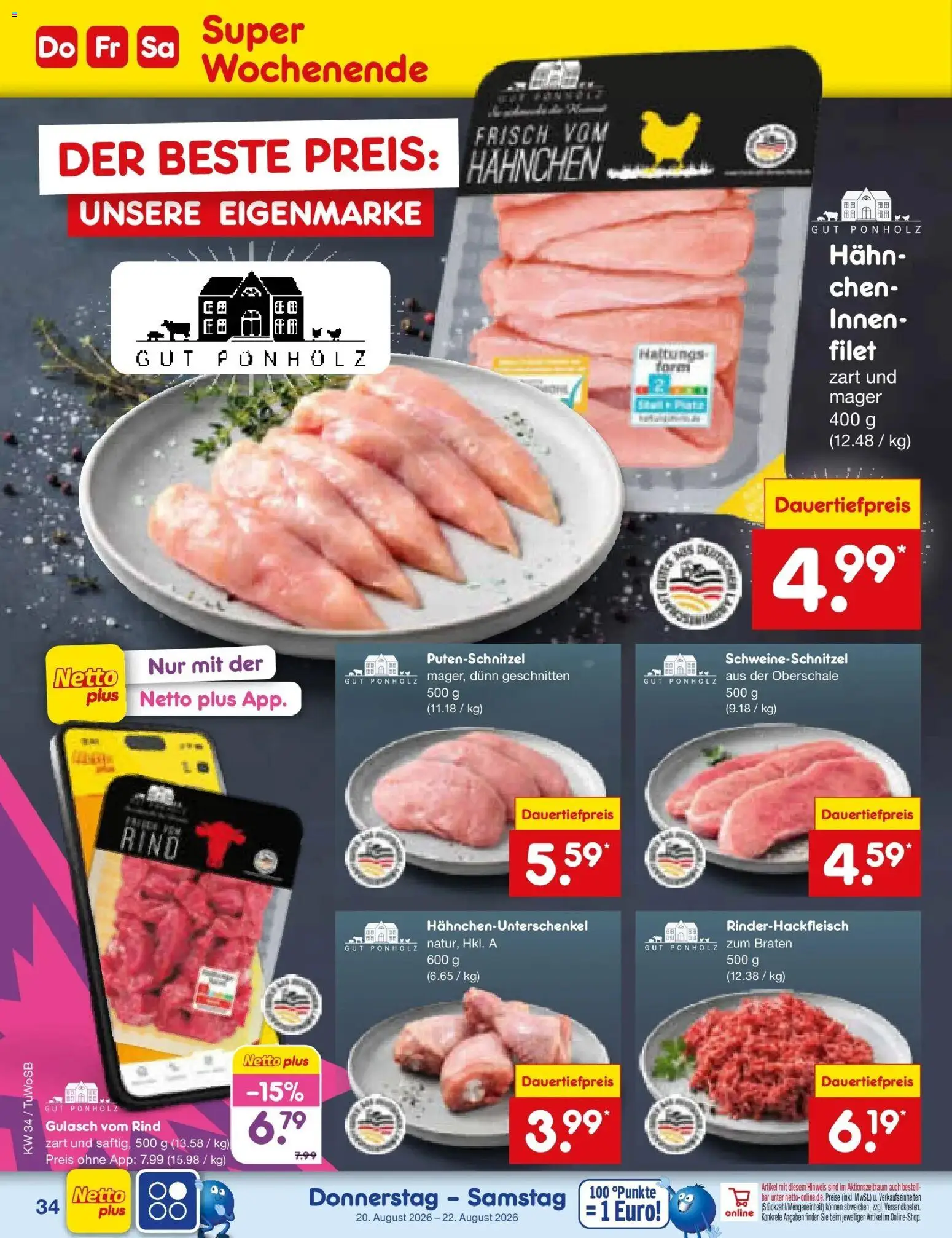 Netto Marken-Discount Prospekt Lahr-Langenwinkel – gültig ab 17.08.2026 | Seite: 52 | Produkte: Hahnchen, Gulasch, Putenschnitzel