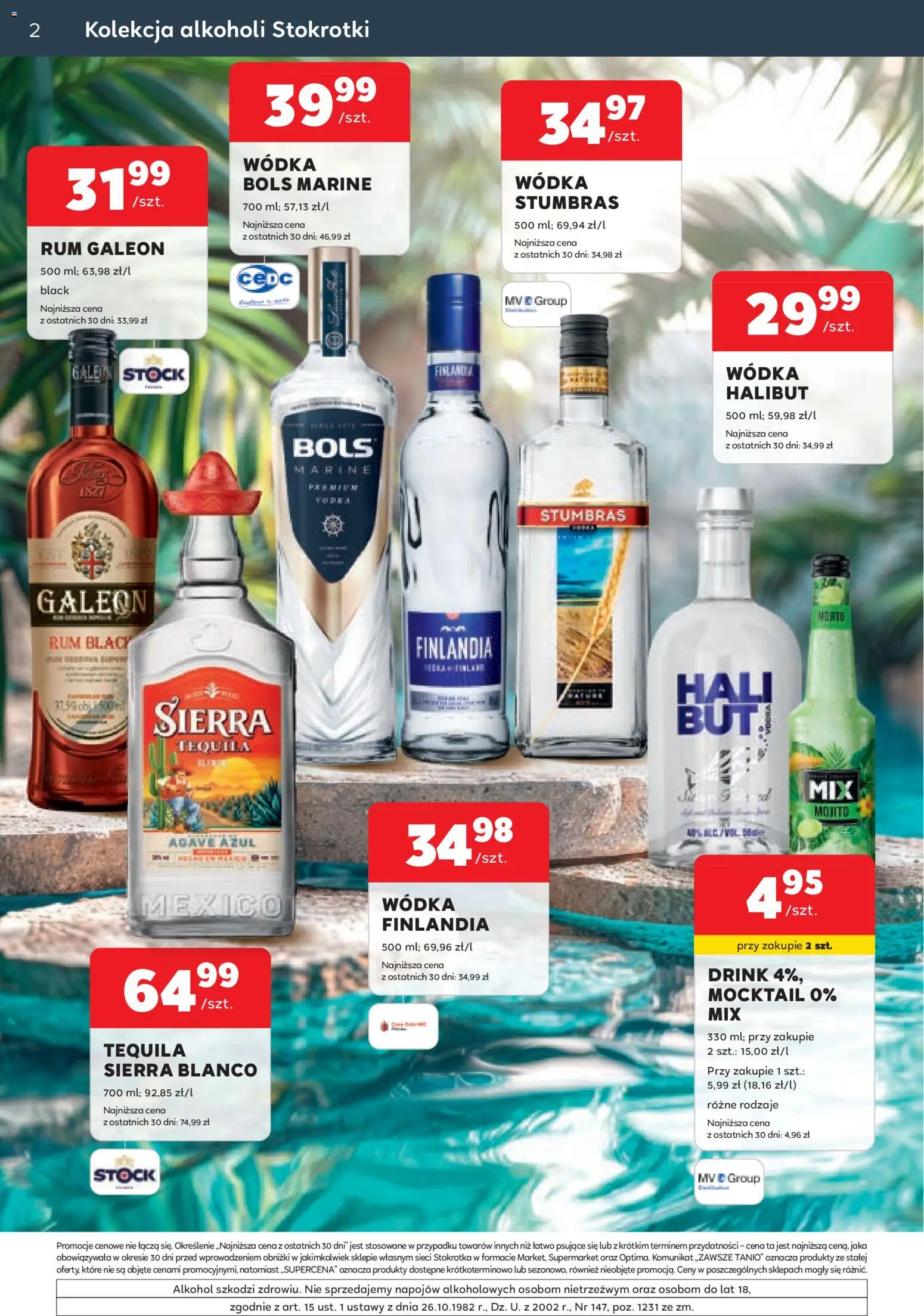Stokrotka gazetka - Oferta alkoholowa od 06.08.2026 | Strona: 2 | Produkty: Wódka finlandia, Stokrotka, Halibut, Tequila