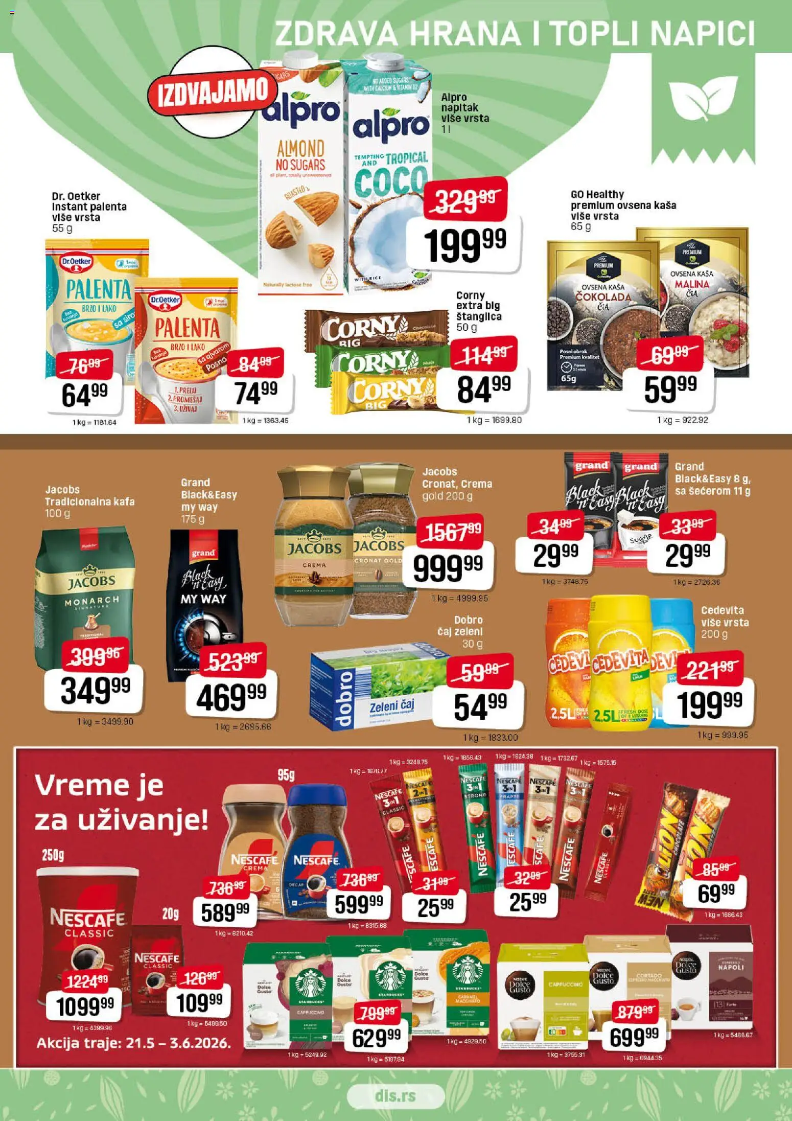 DIS katalog - važi od 21.05.2026 | Strana: 9 | Proizvode: Ovsena kaša, Palenta, Cedevita, Kafa
