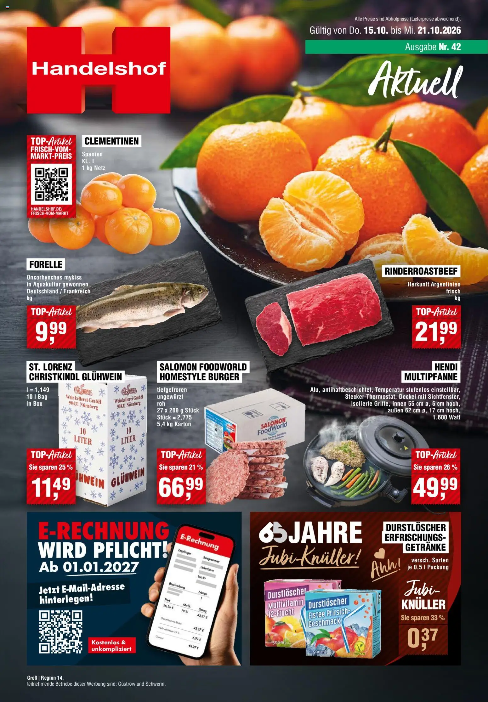 Handelshof Prospekt – gültig ab 15.10.2026 | Seite: 1 | Produkte: Durstloscher, Box, Pfirsich, Wein