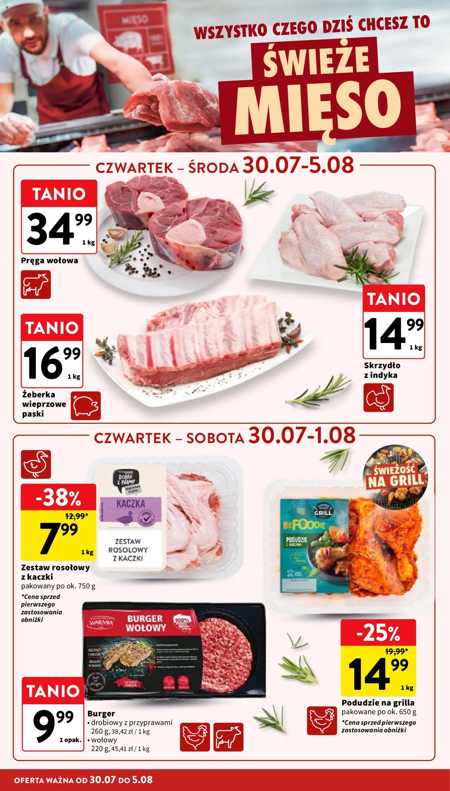 Intermarche gazetka od 30.07.2026 | Strona: 12 | Produkty: Żeberka, Żeberka wieprzowe, Grill, Kaczka