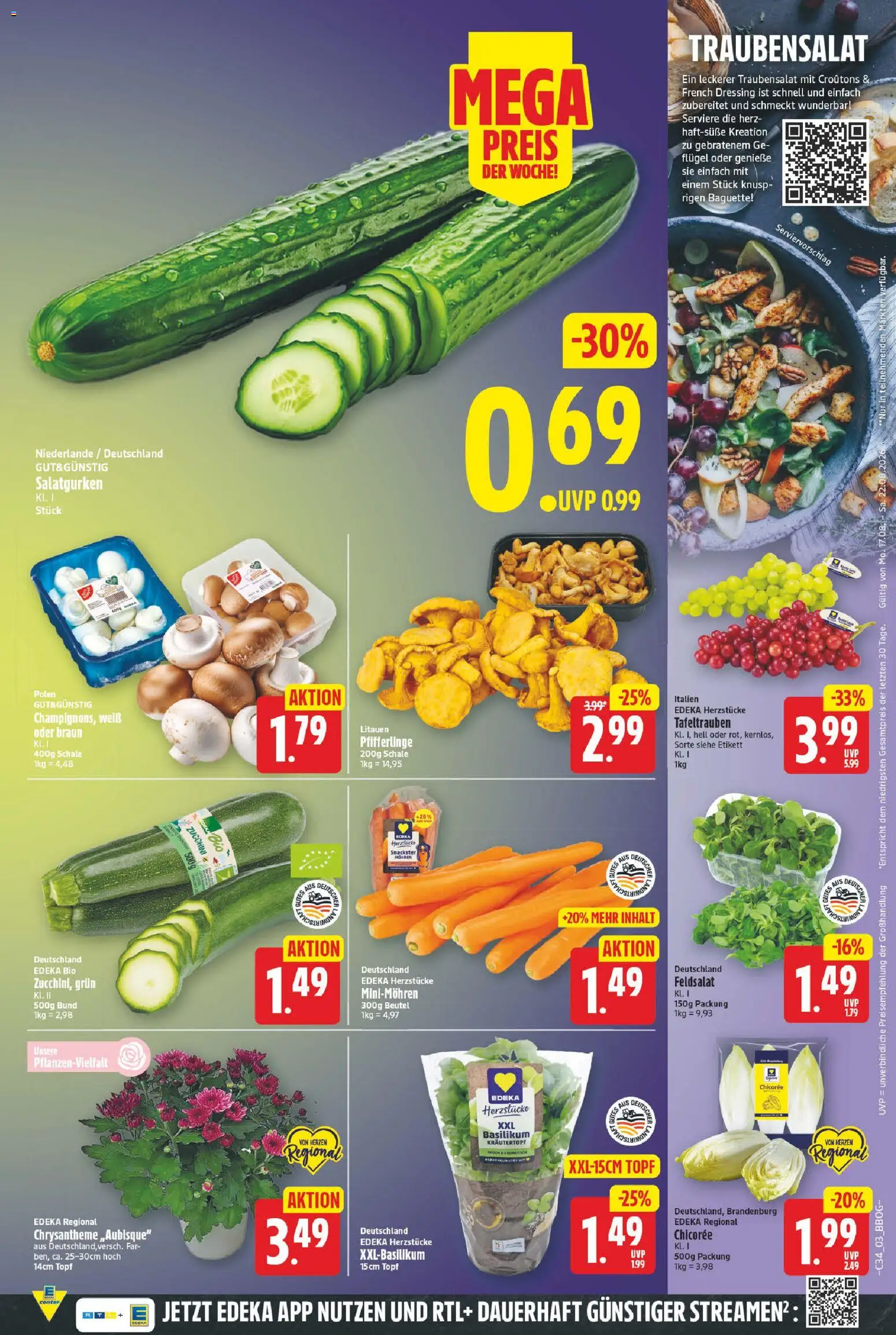 E center Prospekt – gültig ab 17.08.2026 | Seite: 3 | Produkte: Dressing, Baguette, Pfifferlinge, Zucchini