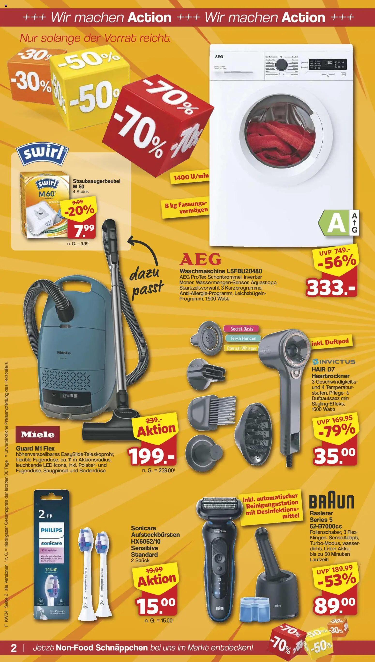 Famila Nordwest Sonderangebote – gültig ab 17.08.2026 | Seite: 2 | Produkte: Miele, AEG, Haartrockner, Wasser