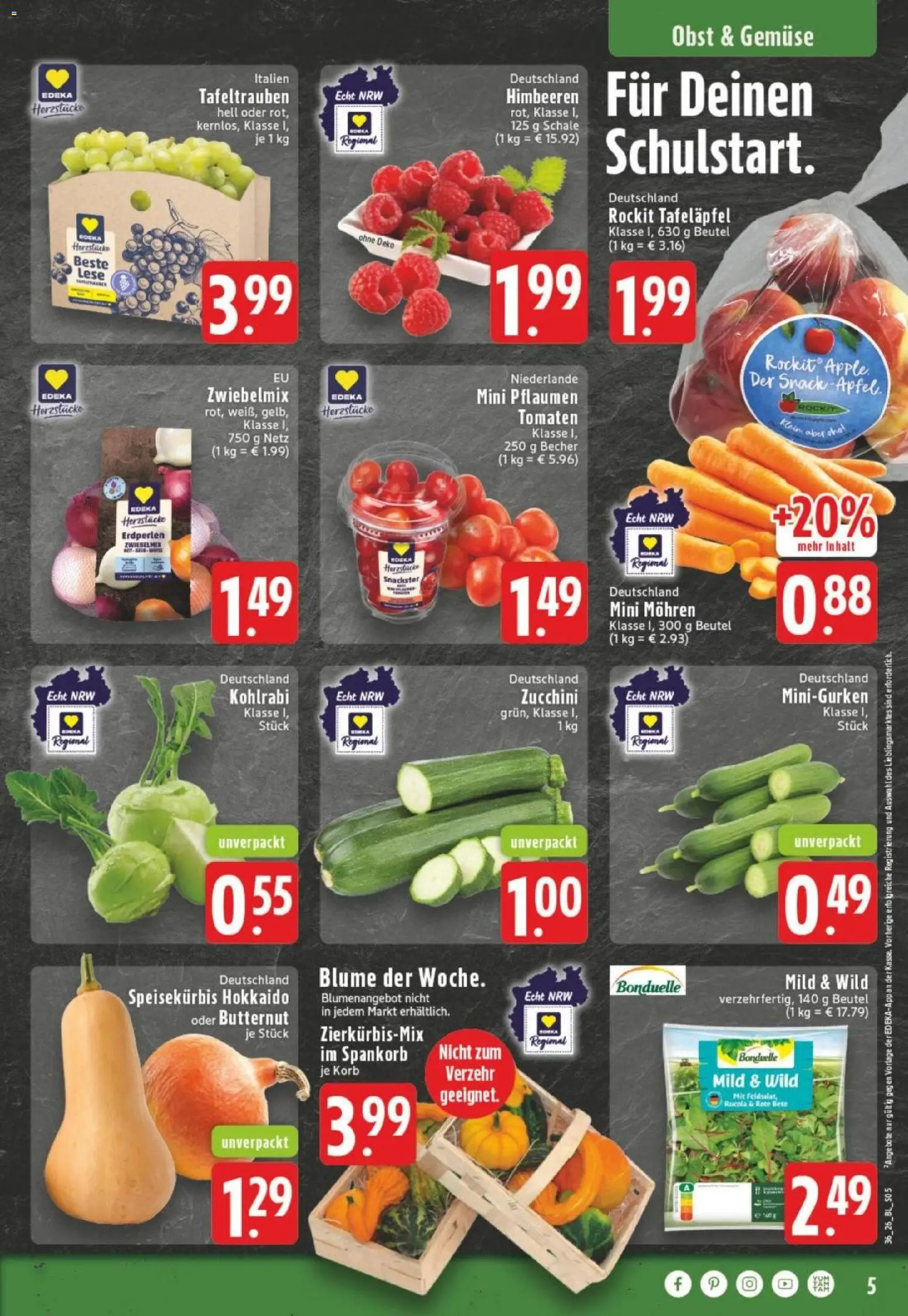 Edeka Prospekt Dortmund – gültig ab 31.08.2026 | Seite: 5 | Produkte: Pflaumen, Kohlrabi, Mohren, Obst