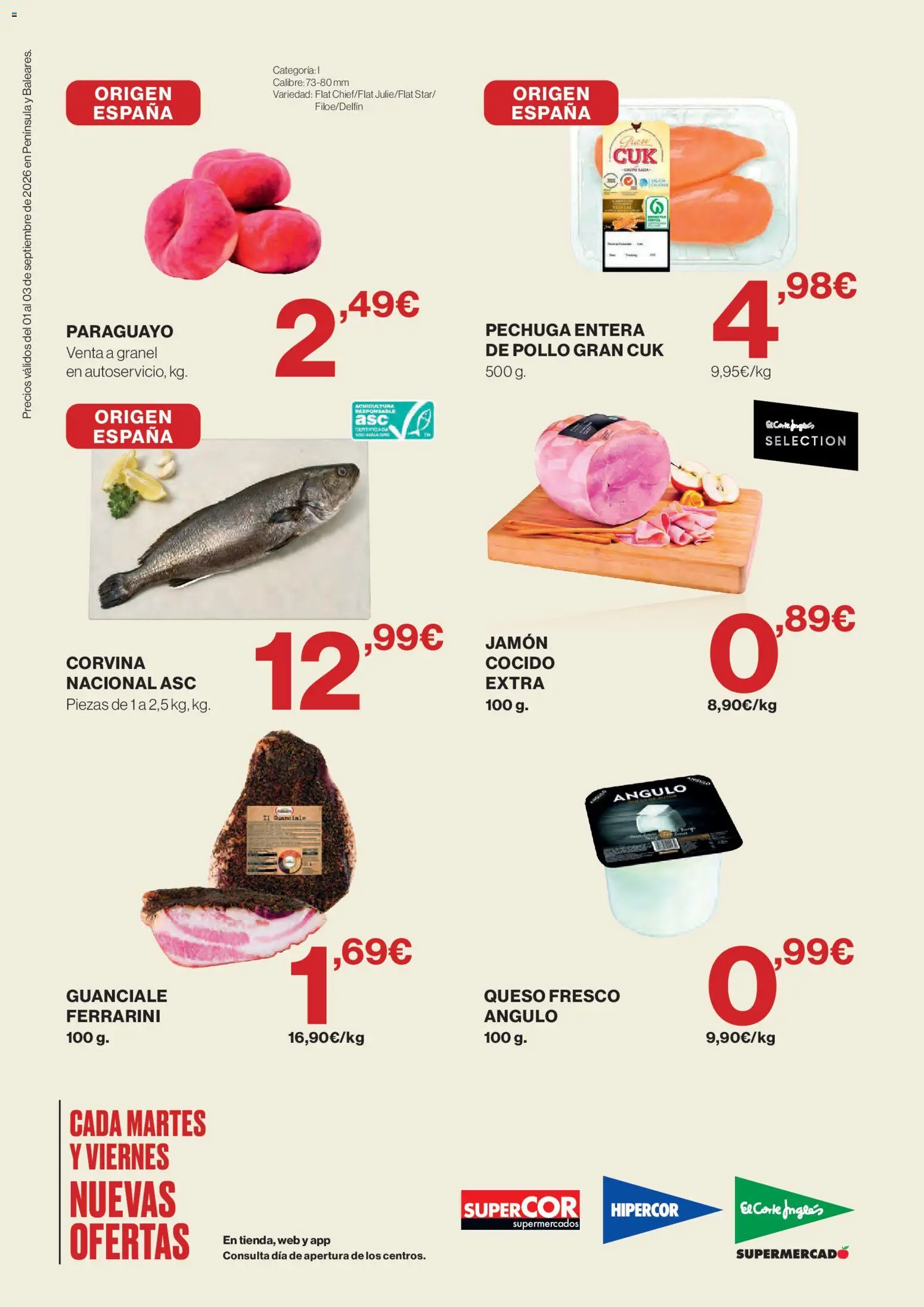 El Corte Inglés Solo 3 dias │ válido desde el 01/09/2026 | Página: 2 | Productos: Queso, Jamón, Queso fresco, Pollo