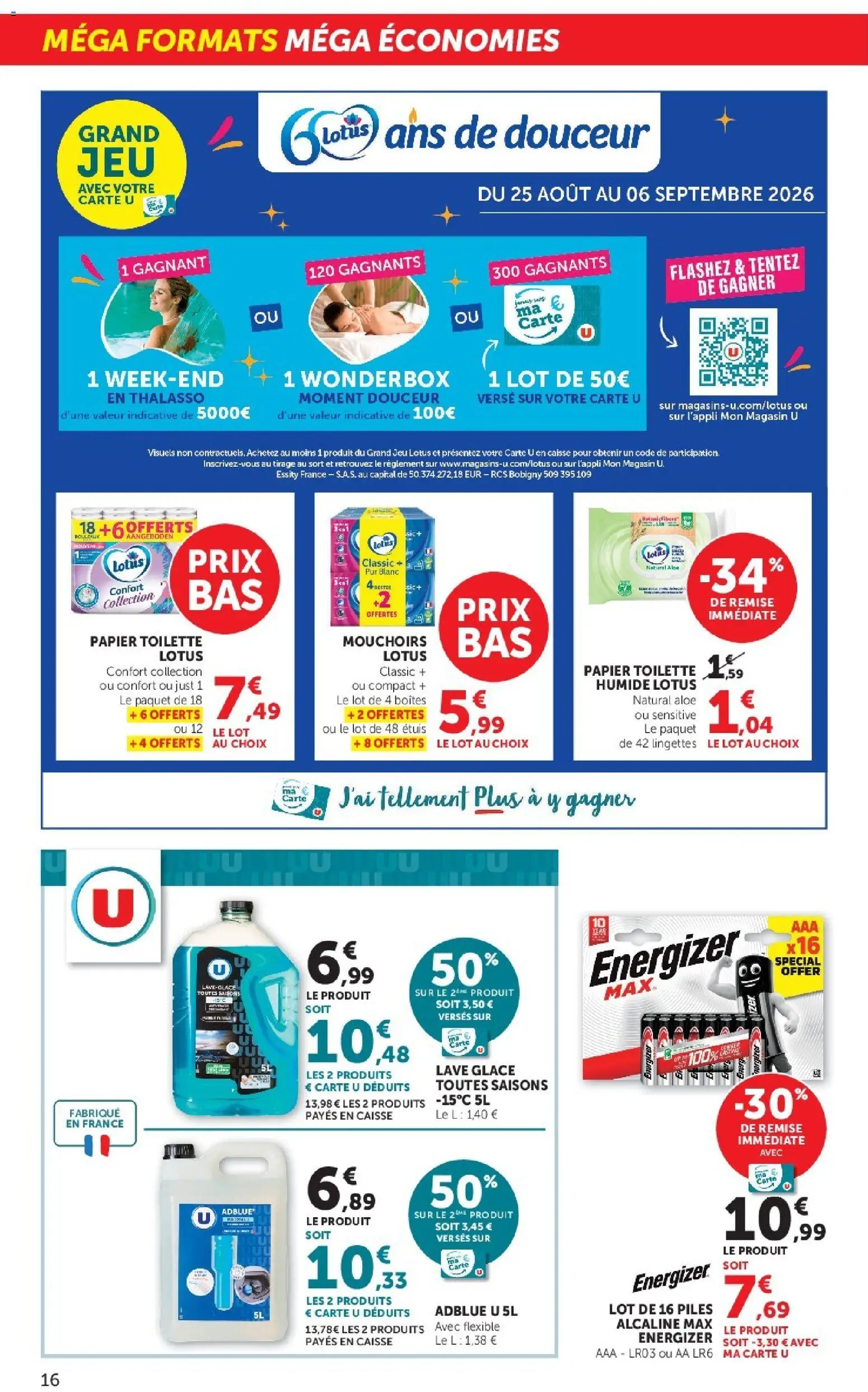 {H1} | Page: 16 | Produits: Glace, AdBlue, Mouchoirs, Piles