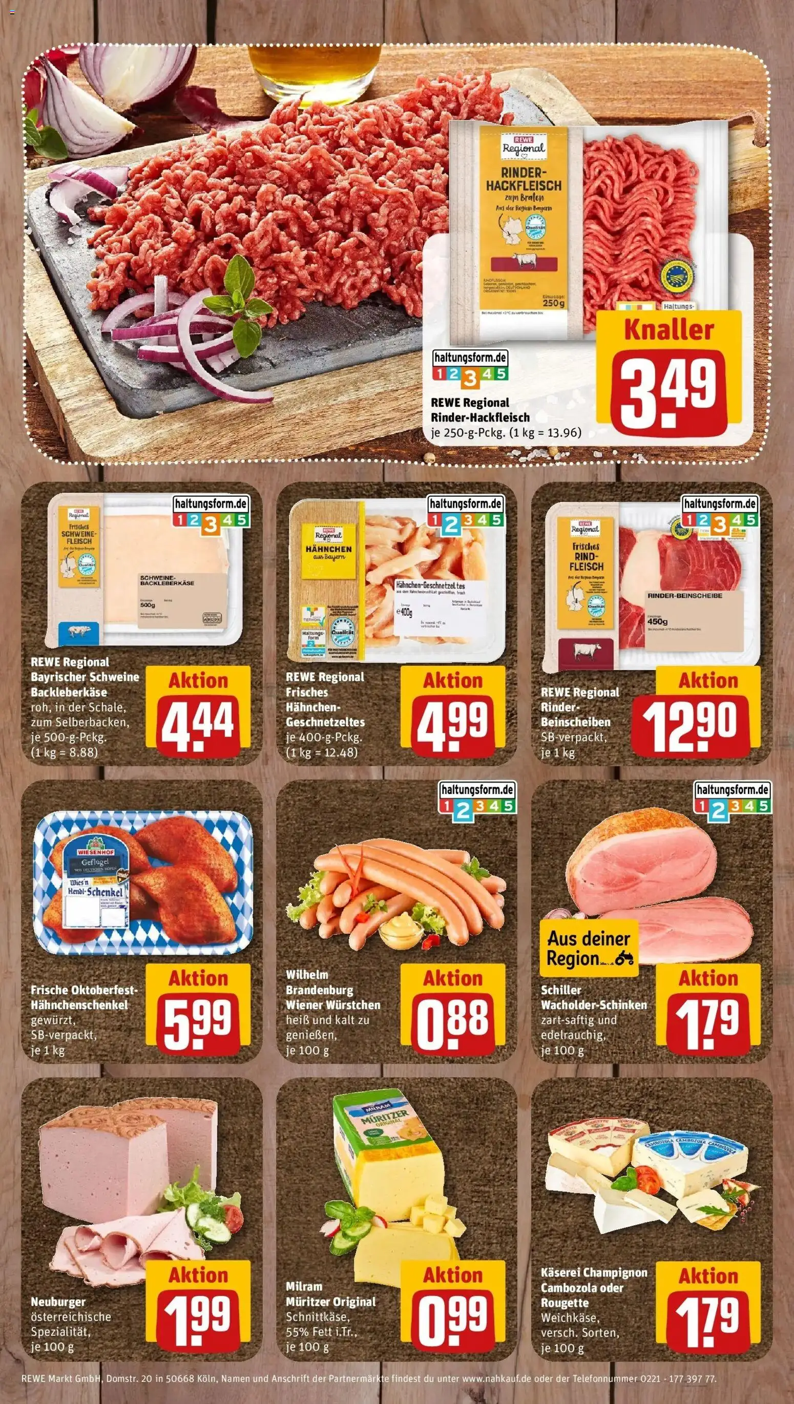 REWE Prospekt ab 28.09.2026 zum Blättern » Angebote | Seite: 9 | Produkte: Wiener wurstchen, Hahnchenschenkel, Fleisch, Hackfleisch