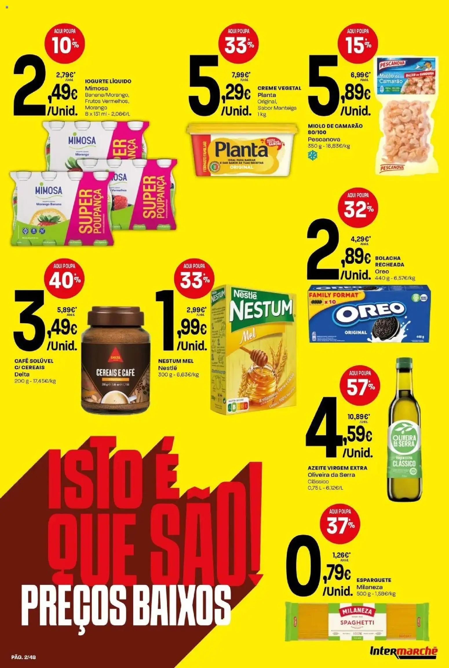 Intermarché - Isto é que são preços BAIXOS! │ válido de 21.05.2026 | Página: 2 | Produtos: Milaneza, Camarão, Iogurte, Nestlé