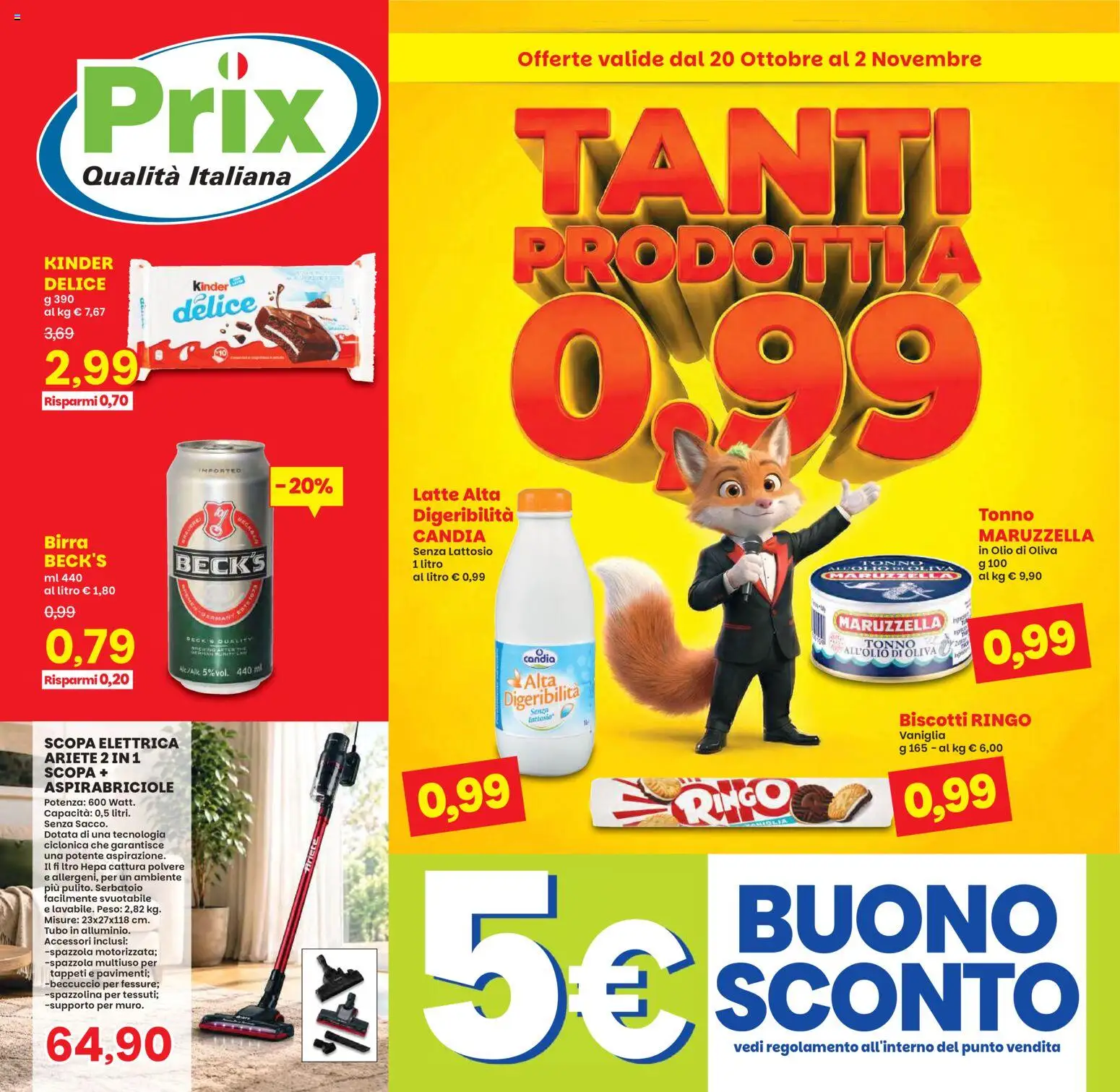 Volantino Prix del 20/10/2026 | Pagina: 1 | Prodotti: Vaniglia, Biscotti, Olio, Scopa