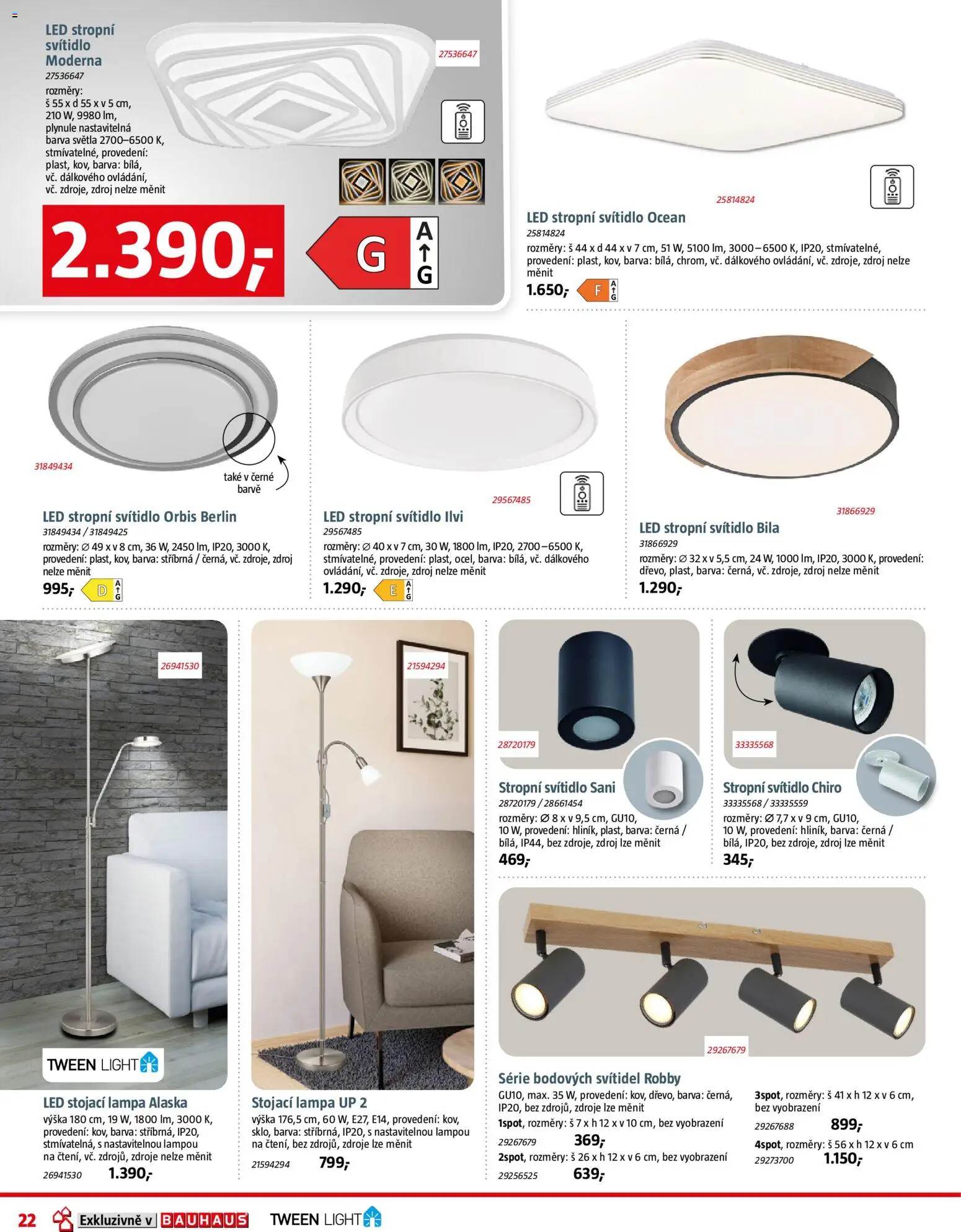 Bauhaus leták od 02.10.2026 | Strana: 22 | Produkty: Stojací lampa, Stropní svítidlo, Lampa, LED