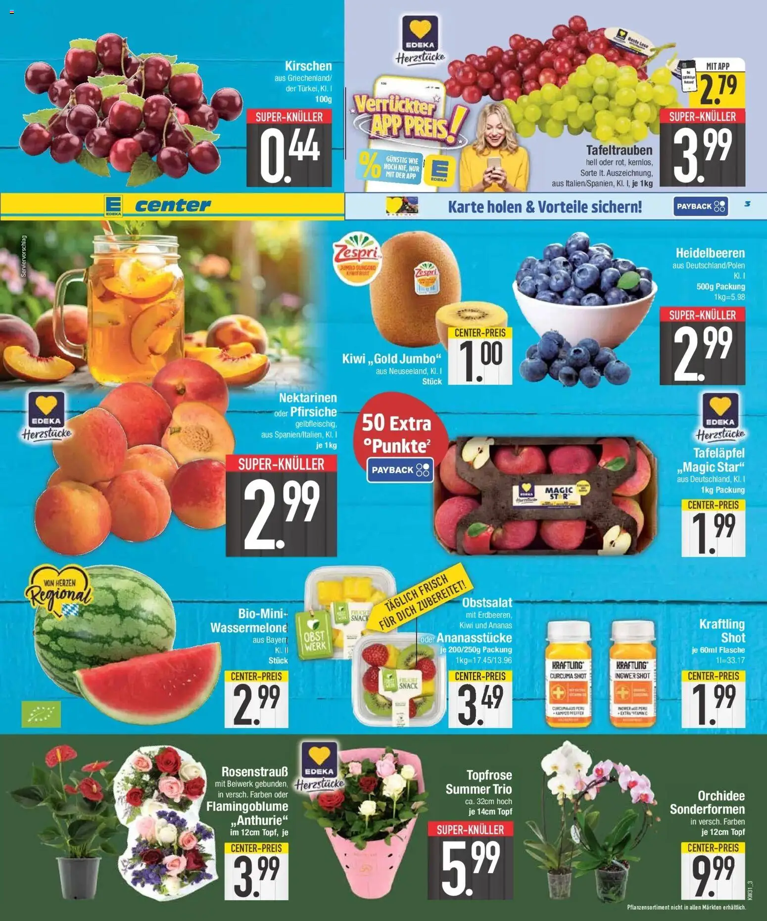 E center Prospekt Großmehring – gültig ab 27.07.2026 | Seite: 3 | Produkte: Orchidee, Heidelbeeren, Obst, Kiwi
