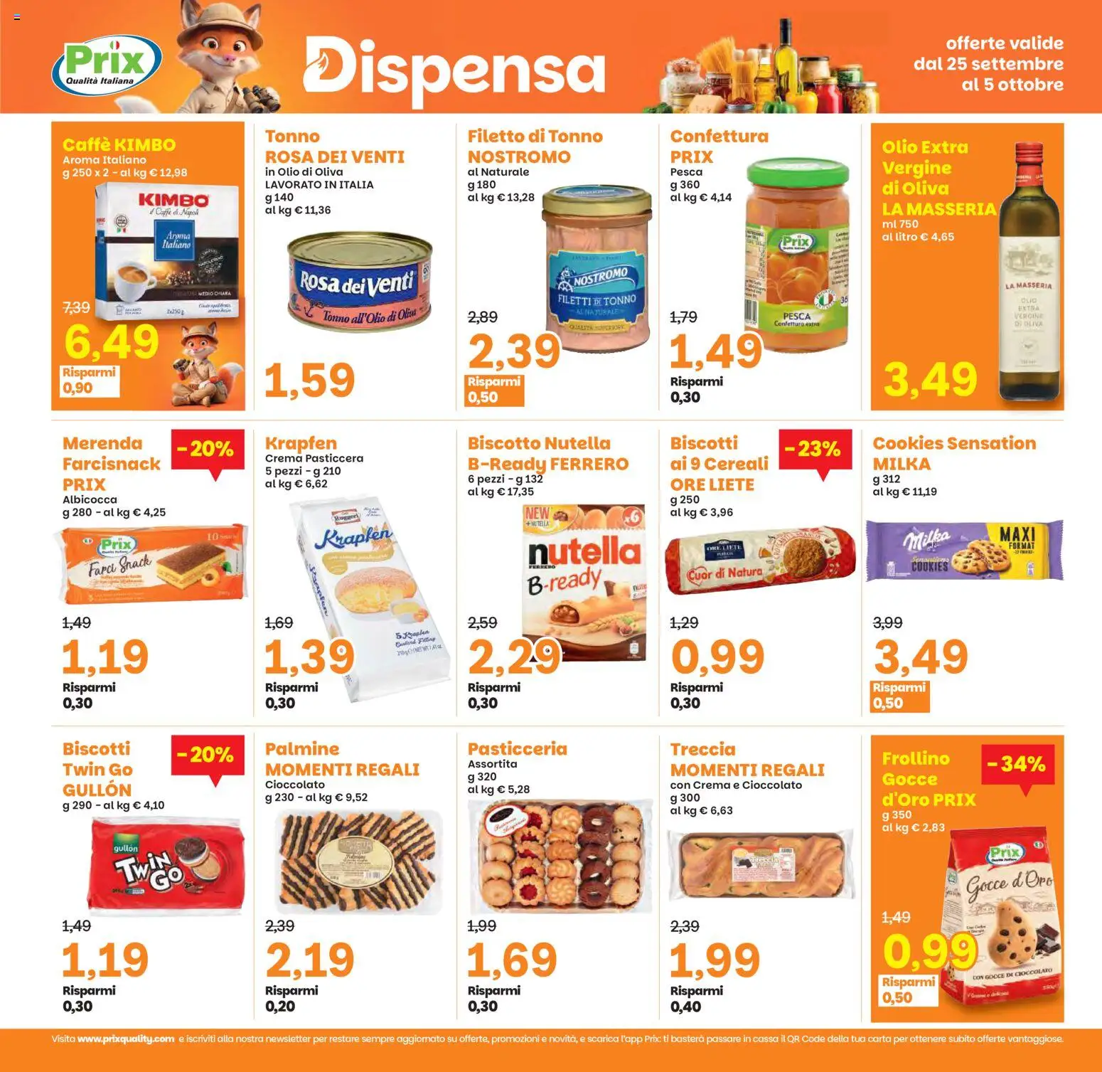 Volantino Prix del 25/09/2026 | Pagina: 17 | Prodotti: Crema, Cioccolato, Pesca, Kimbo