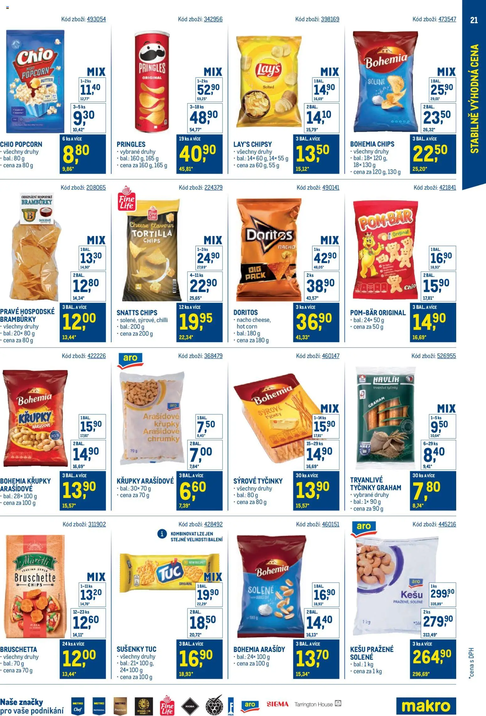 Makro leták - Stabilně výhodná cena od 18.05.2026 | Strana: 21 | Produkty: Kešu, Bramburky, Tyčinky, Chipsy