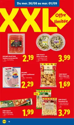 CHEF SELECT Pâte à pizza XXL, 550 g - 3,62 EUR/kg - Voorbeeld van een folder van Lidl, geldig van 24/08/2026 | Pagina: 10 | Producten: Ham, Pizza, Pâté