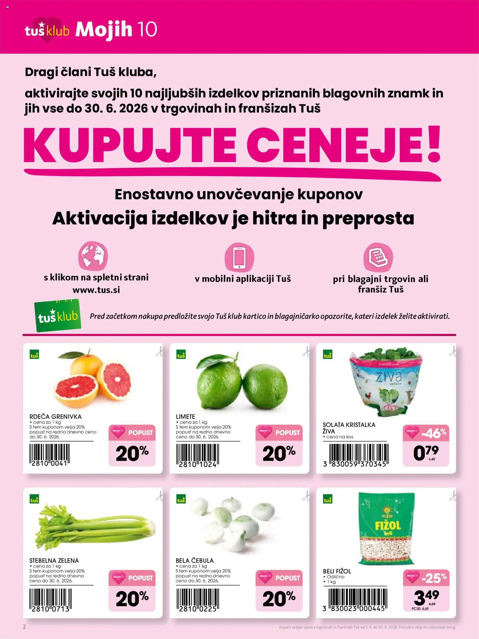 Novi Tuš katalog ponudbe – veljaven od 03.04.2026 | Stran: 2 | Izdelki: Kos, Solata, Grenivka, Cebula