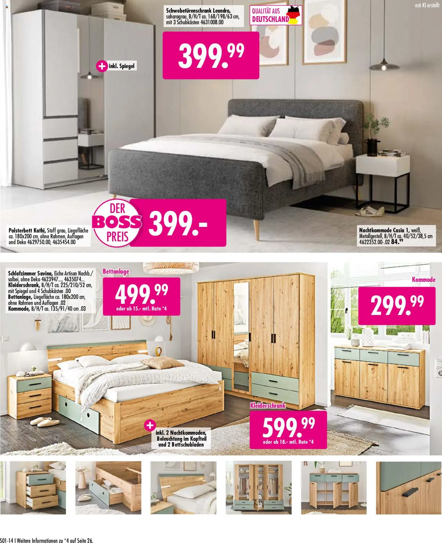 SB Möbel Boss Mach Dein Schlafzimmer zur Wohlfühlzone – gültig ab 02.10.2026 | Seite: 14 | Produkte: Kleiderschrank, Kommode, Schwebetürenschrank, Polsterbett