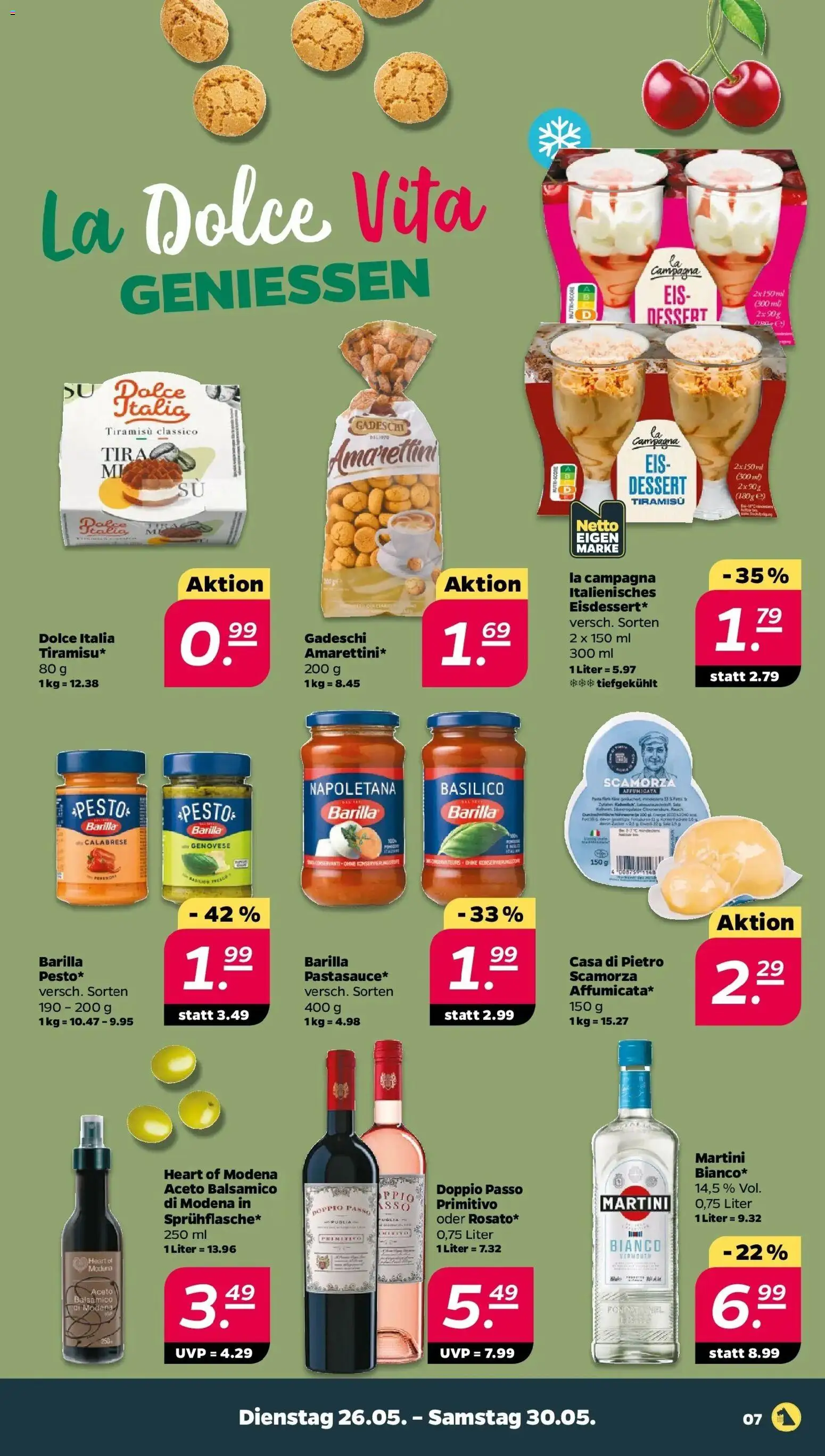Netto Wochenangebote – gültig ab 26.05.2026 | Seite: 7 | Produkte: Barilla, Balsamico, Doppio passo primitivo, Eis