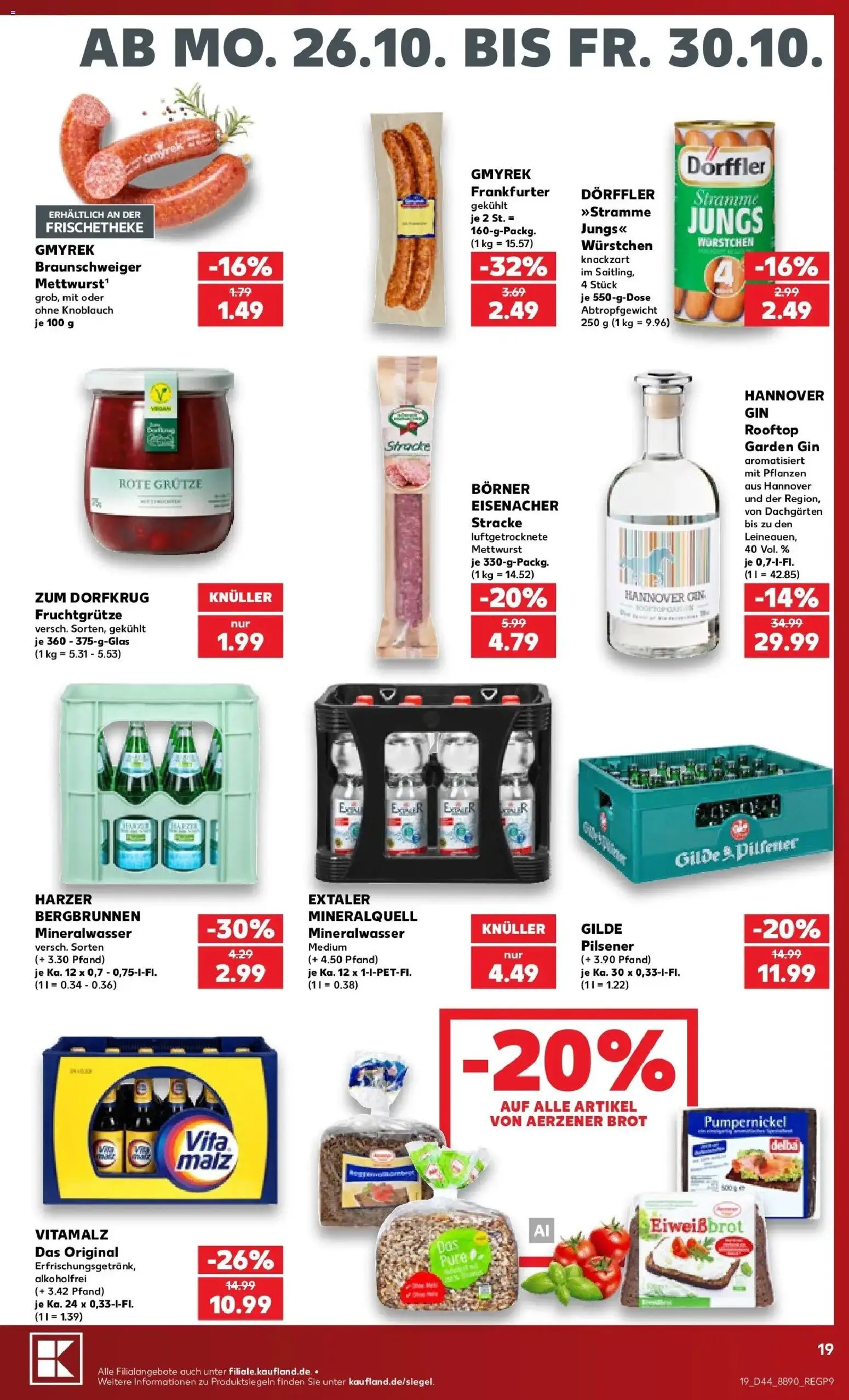 Prospekt Kaufland ab 26.10.2026 » Angebote Online zum Blättern | Seite: 23 | Produkte: Mineralwasser, Knoblauch, Brot, Gin