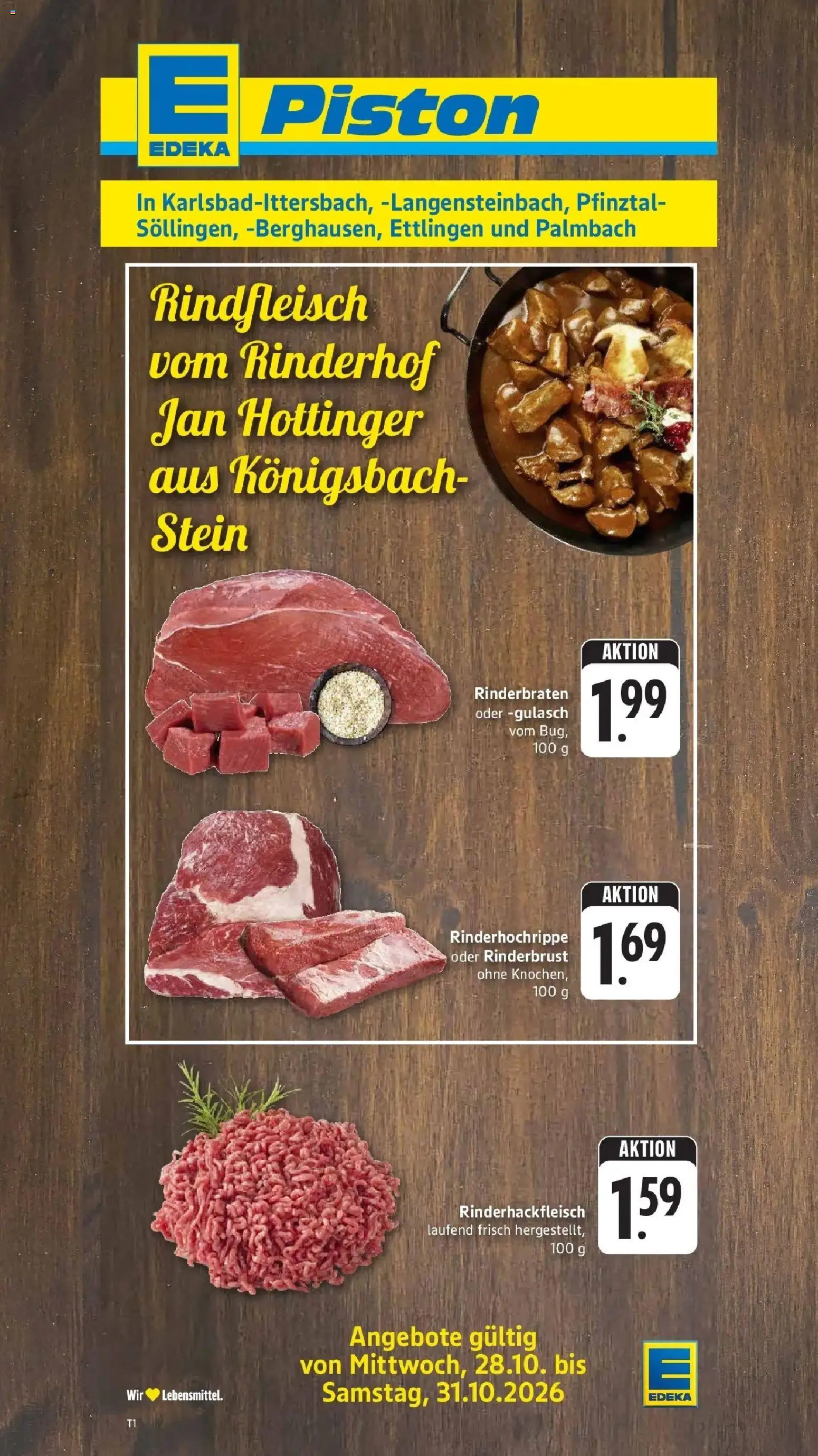 Edeka Prospekt Karlsbad-Langensteinbach – gültig ab 26.10.2026 | Seite: 1 | Produkte: Rinderbraten, Gulasch, Rindfleisch