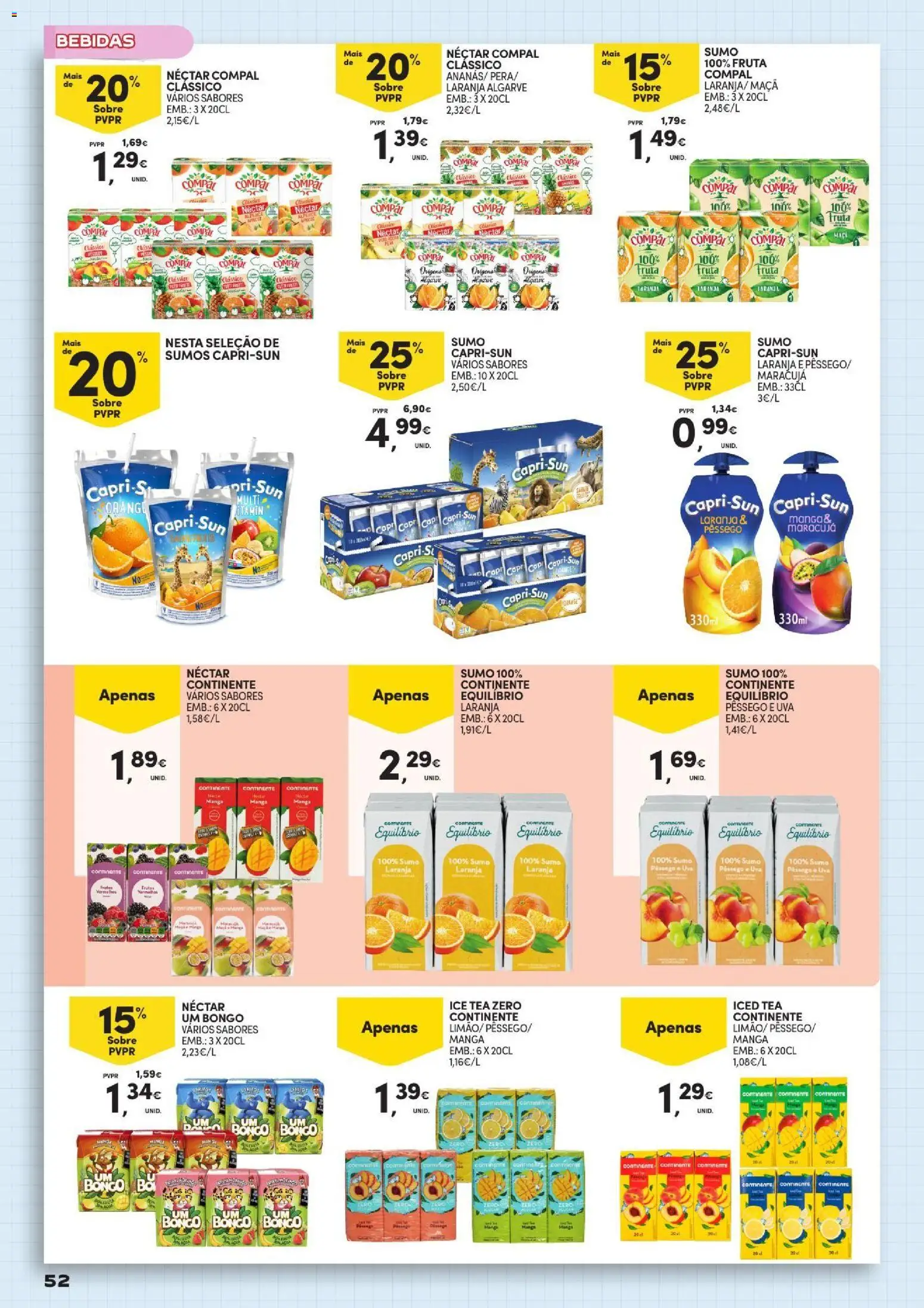 Continente - Açores Regresso às Aulas │ válido de 25/08/2026 | Página: 52 | Produtos: Manga, Bebidas, Maça, Sumo